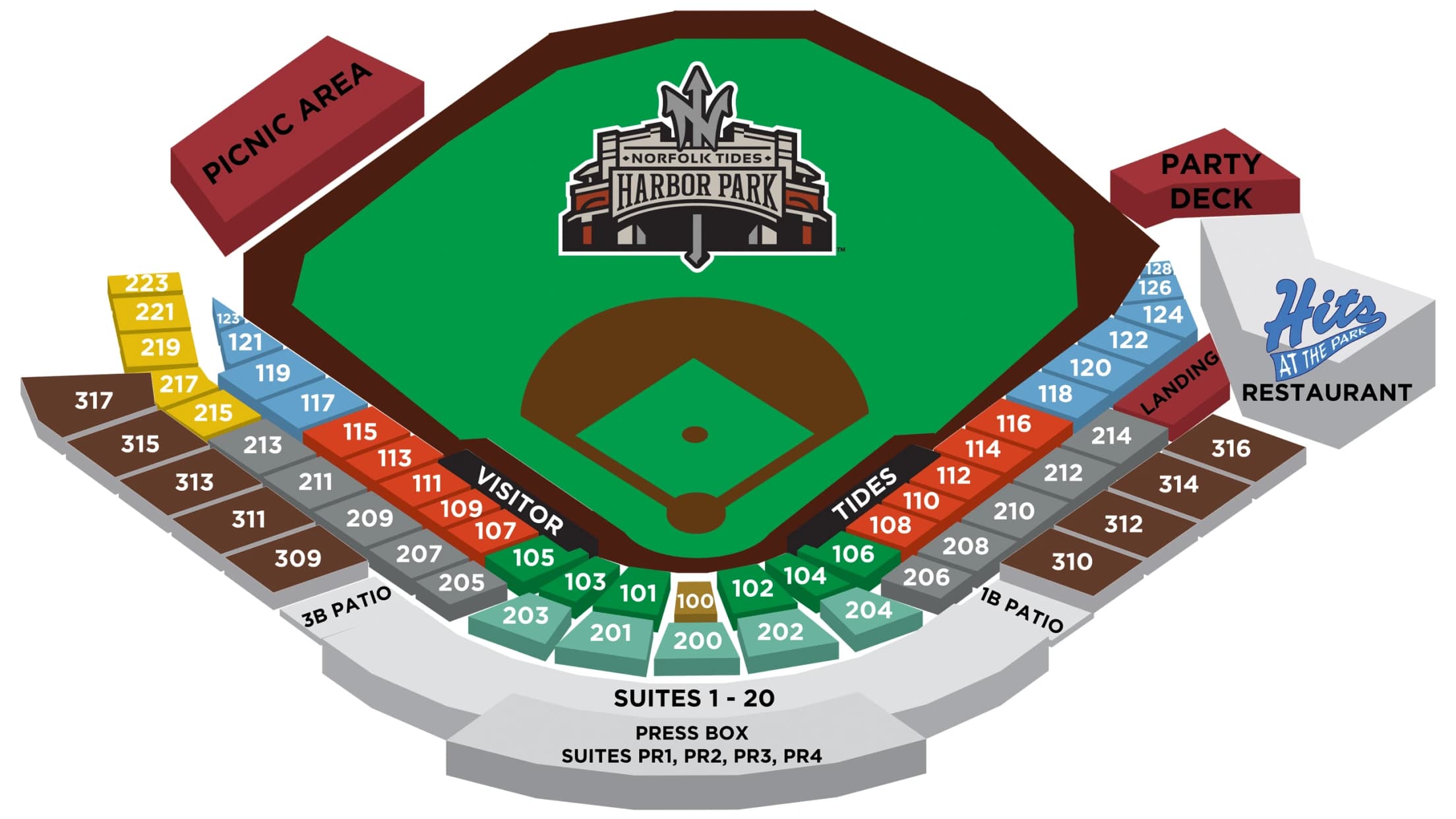 Harbor Park: Seating chart, Harbor Park — official-linked baseball sections and levels. Use the source chart for section and row details.