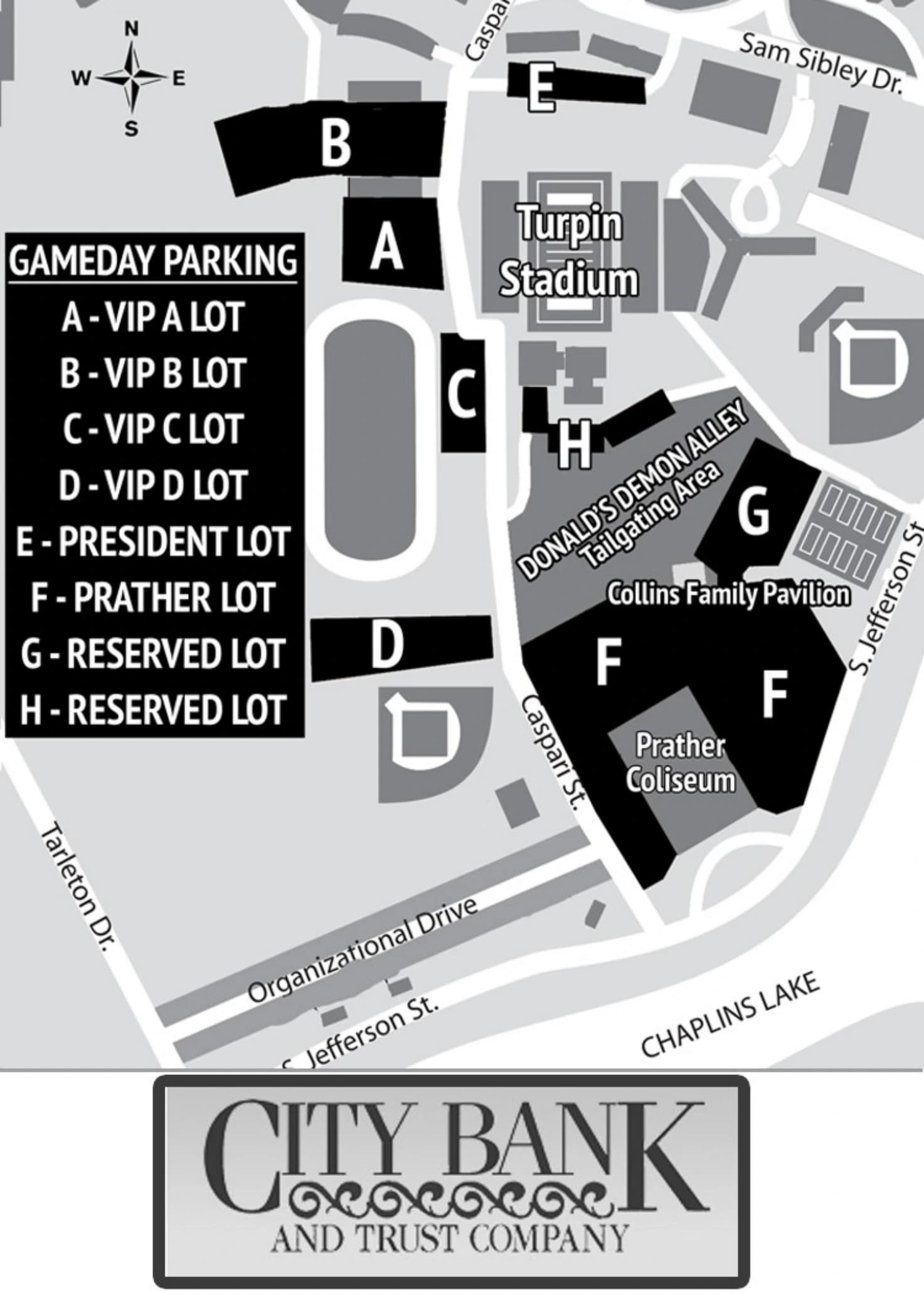 Harry Turpin Stadium: Venue layout, Northwestern State — current-linked 2018 Turpin lot-location reference. Use the original map for routes and visitor facilities.