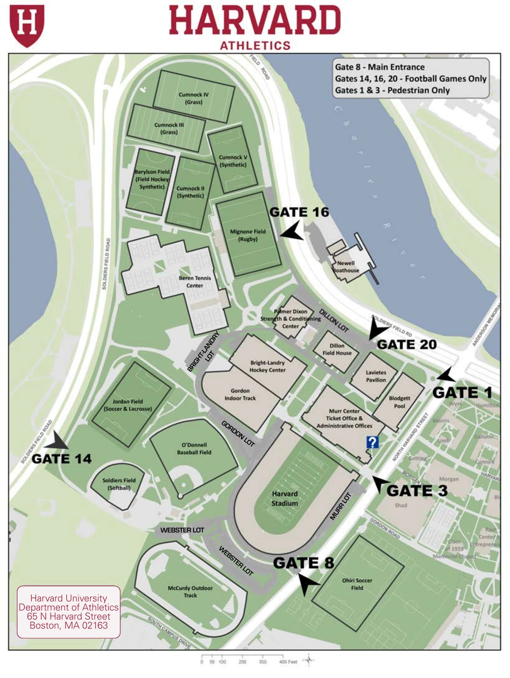 Harvard Stadium: Venue layout, Harvard — official current-linked May 2022 athletics-complex location plan. Use the original map for routes and visitor facilities.
