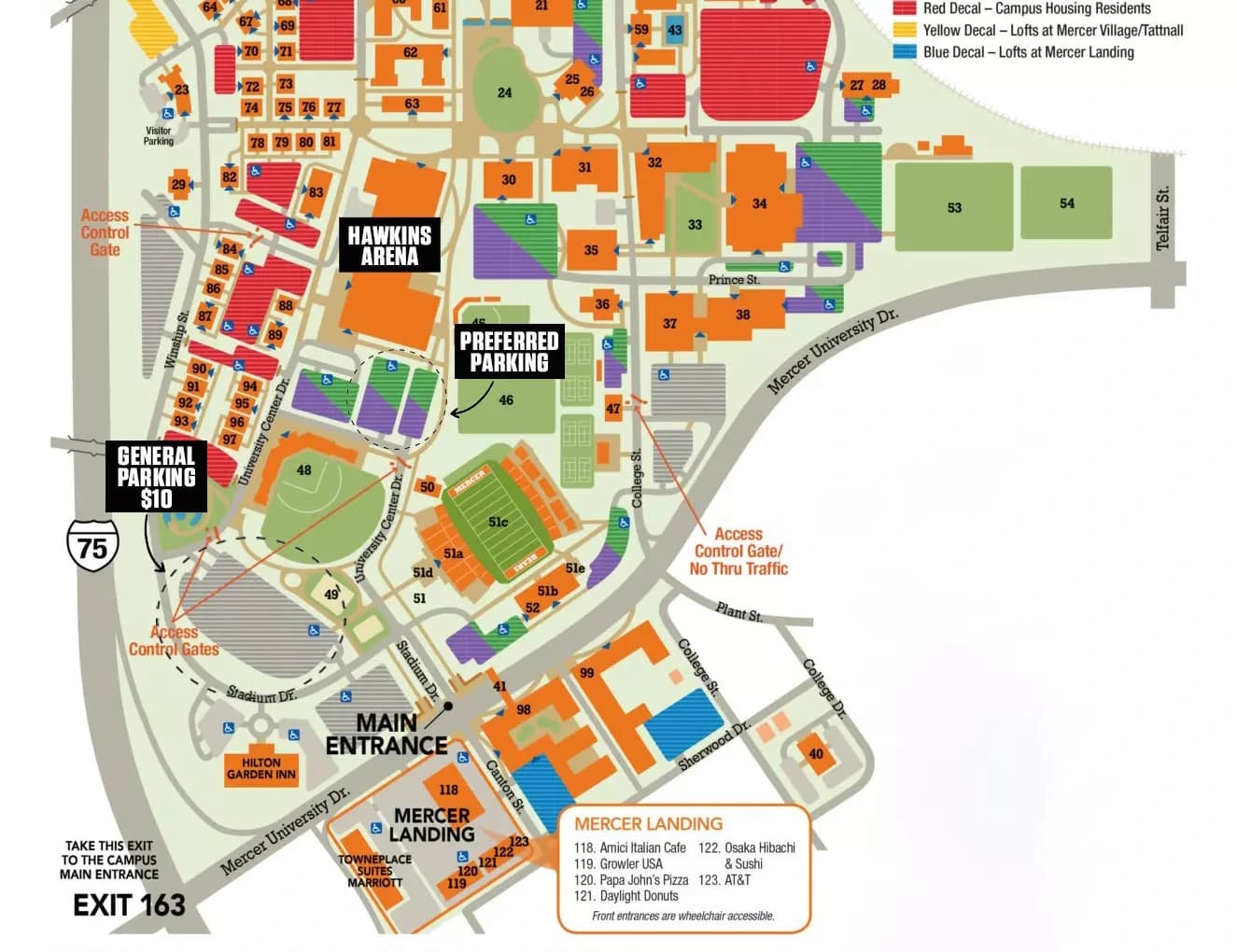 Hawkins Arena: Venue layout, Hawkins Arena — historical 2024–25 parking. Use the original map for routes and visitor facilities.