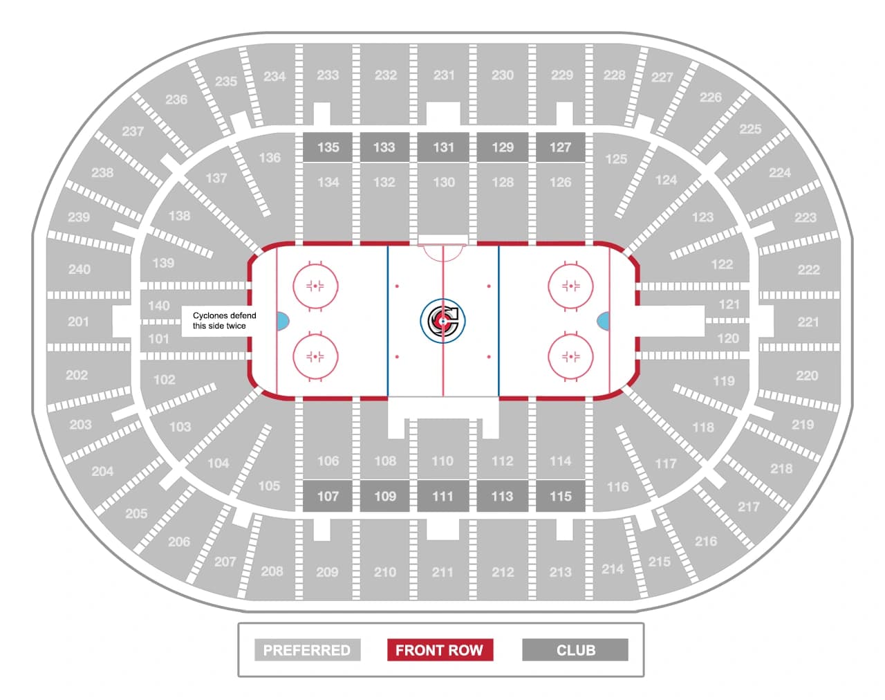 Heritage Bank Center: Seating chart, Heritage Bank Center — Cyclones hockey sections. Use the source chart for section and row details.