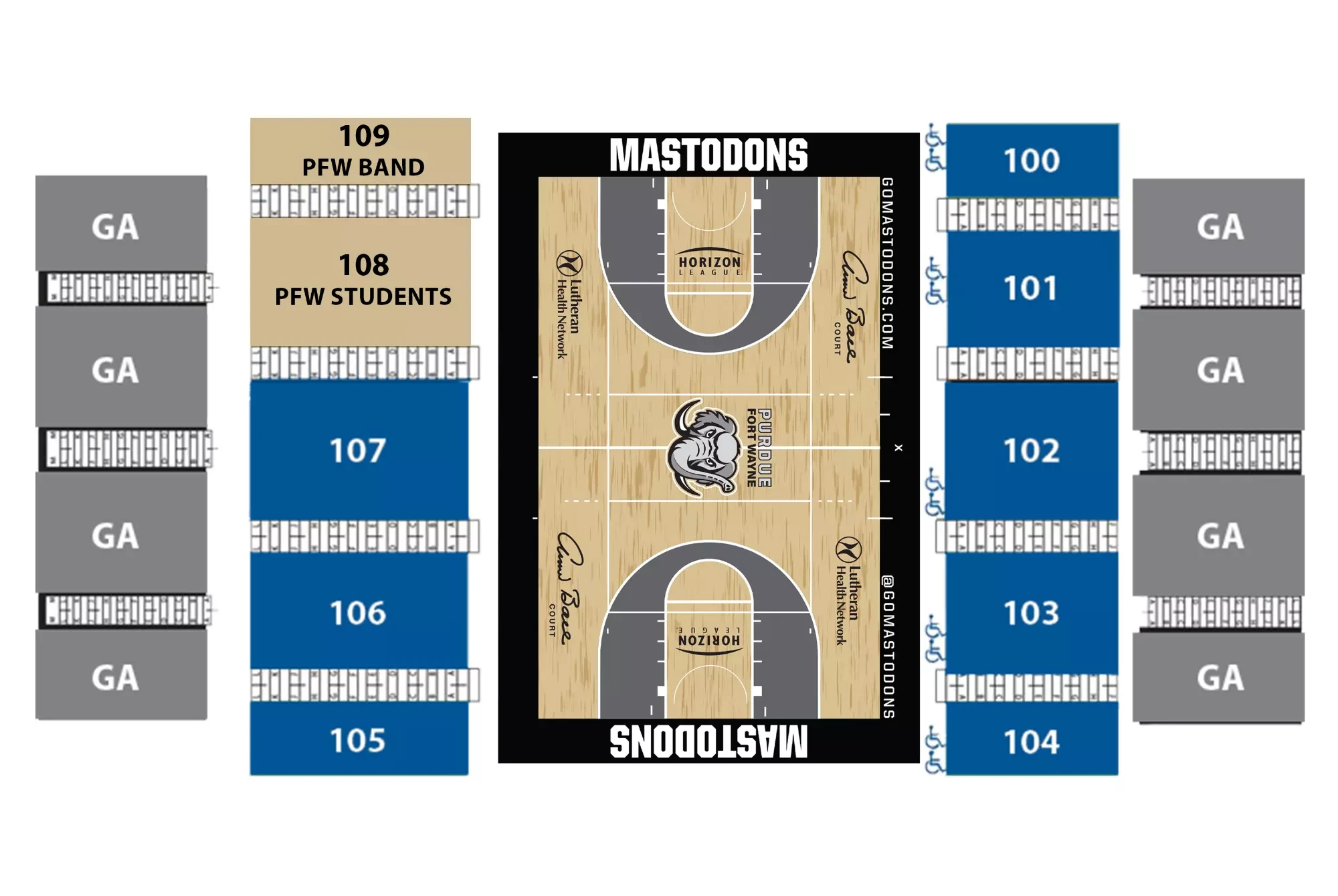 Hilliard Gates Sports Center: Seating chart, Basketball · 2025. Use the source chart for section and row details.