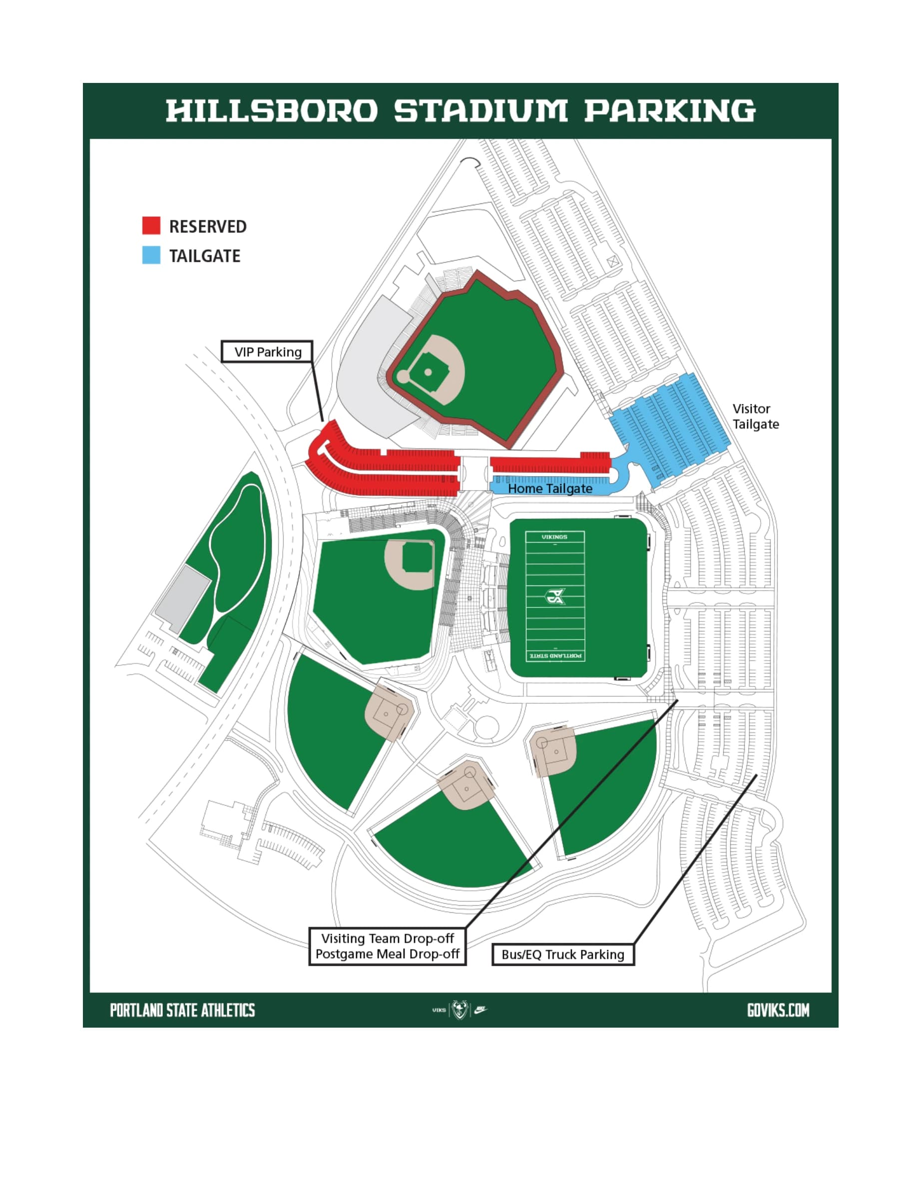 Hillsboro Stadium: Venue layout, Parking layout · 2026 visiting-team guide. Use the original map for routes and visitor facilities.