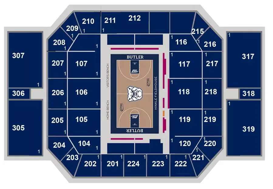 Hinkle Fieldhouse: Seating chart, Basketball seating sections. Use the source chart for section and row details.