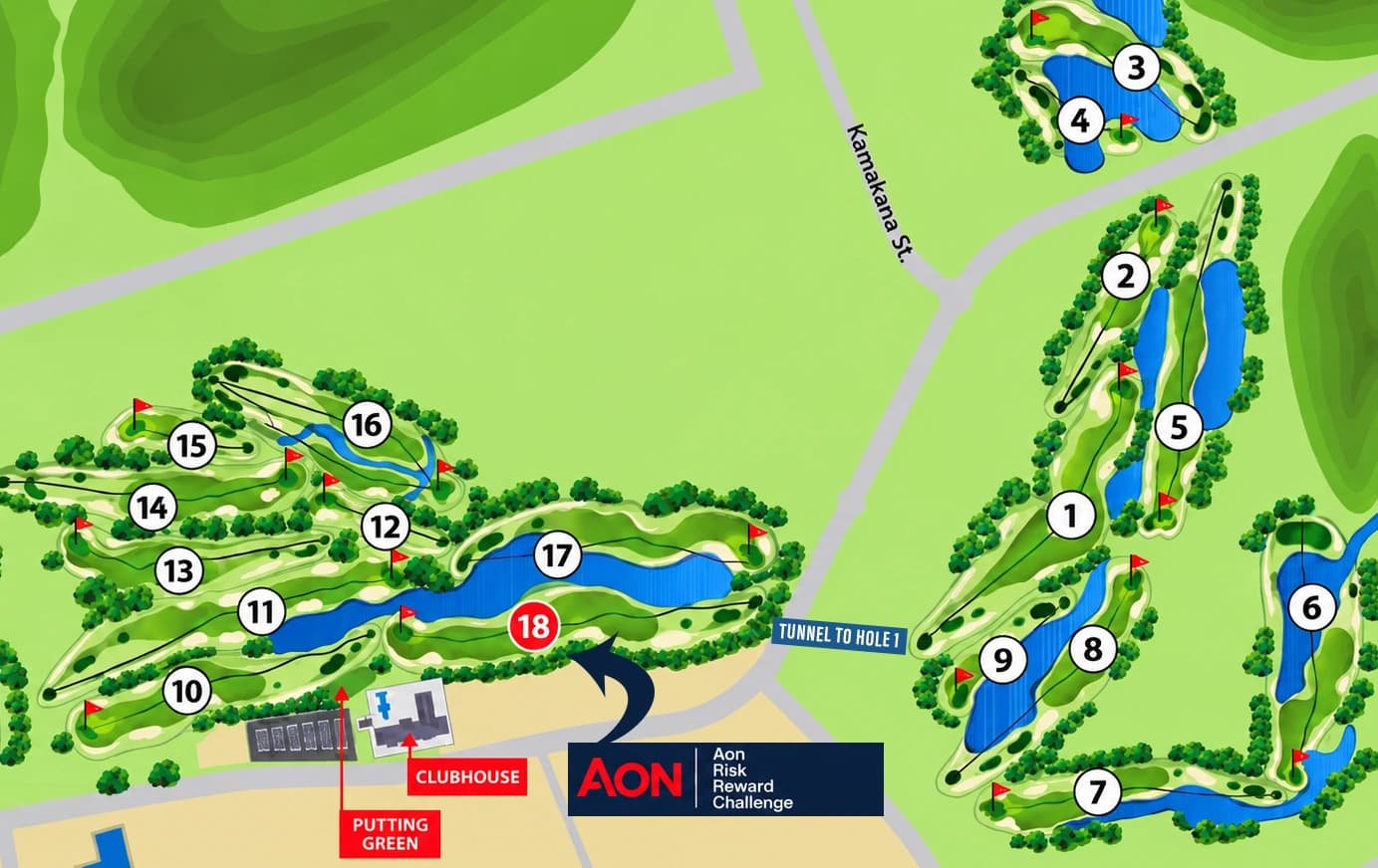 Hoakalei Country Club: Venue layout, Map displayed with the 2026 LOTTE Championship course information. Use the original map for routes and visitor facilities.