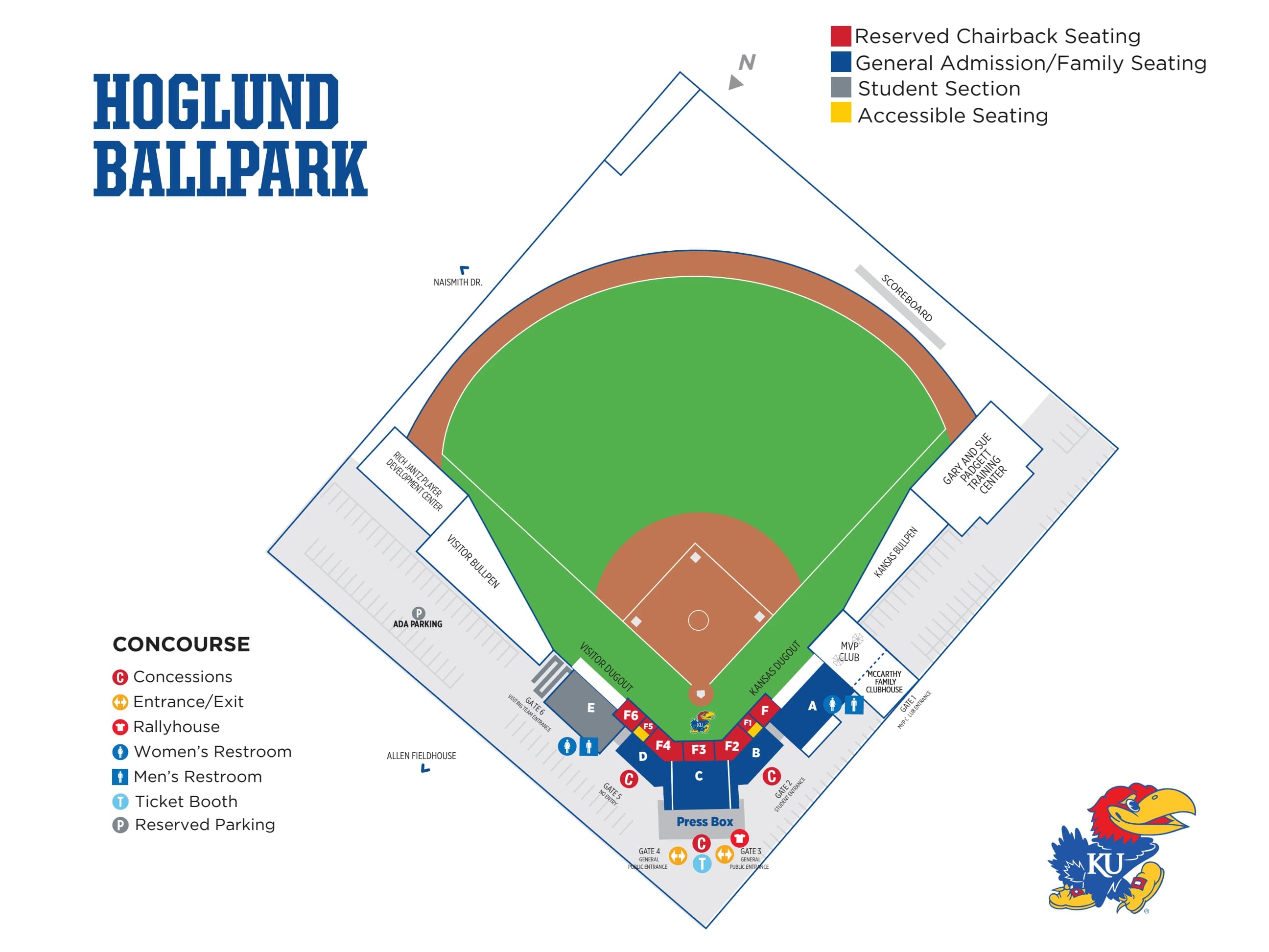 Hoglund Ballpark: Seating chart, Hoglund Ballpark — official 2026 seating and concourse diagram. Use the source chart for section and row details.