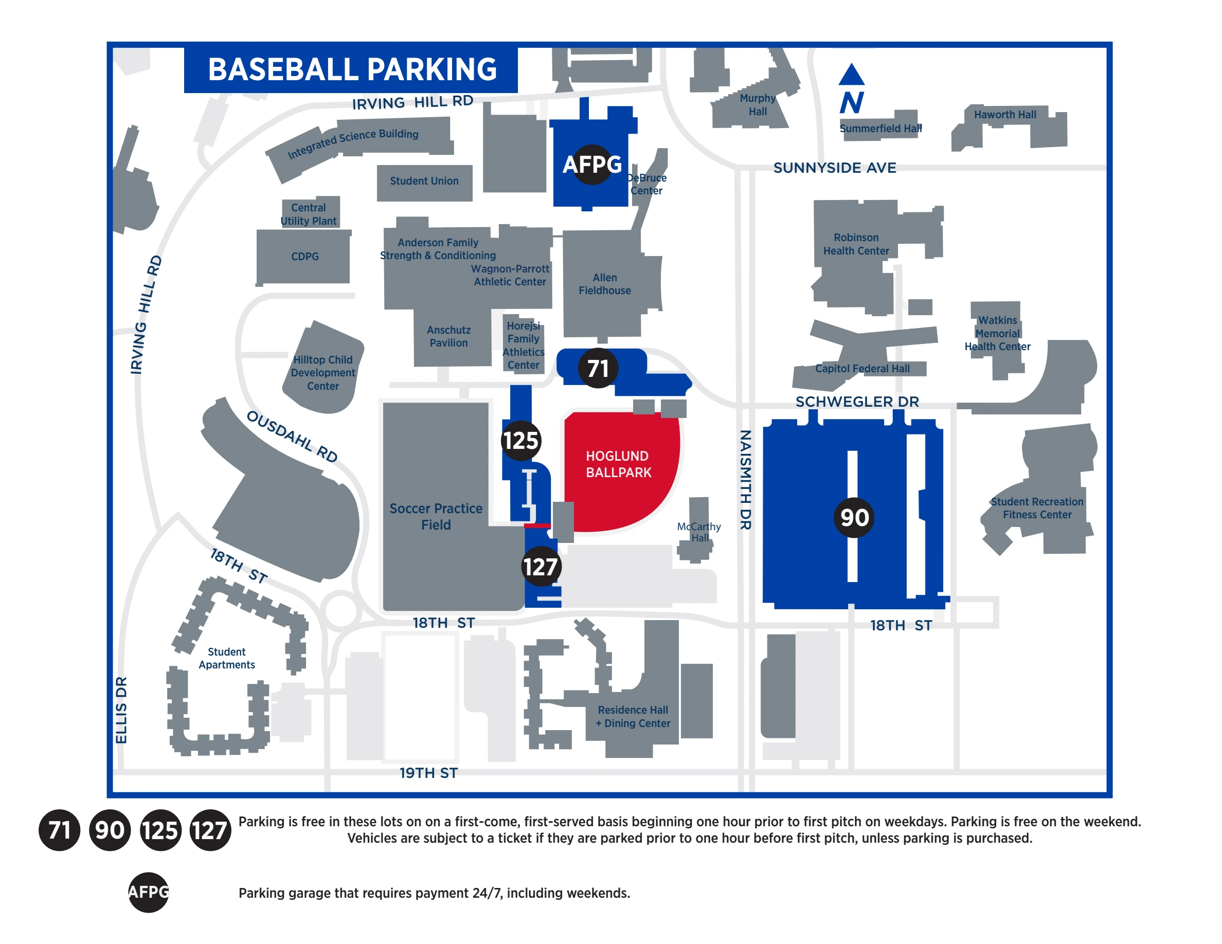 Hoglund Ballpark: Venue layout, Hoglund Ballpark — current official-linked baseball parking plan. Use the original map for routes and visitor facilities.