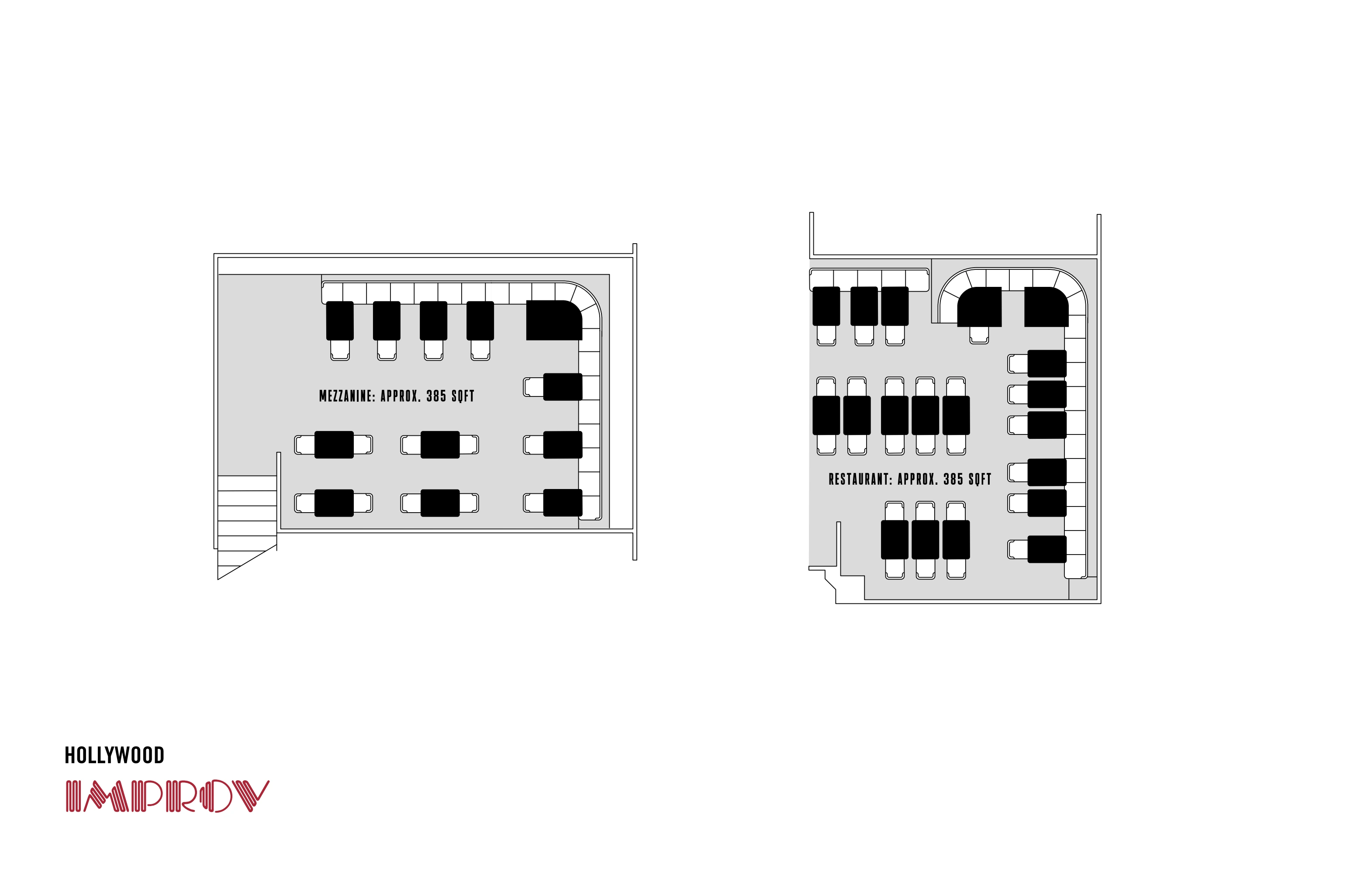 Hollywood Improv: Venue layout, Hollywood Improv — restaurant and mezzanine layout. Use the original map for routes and visitor facilities.