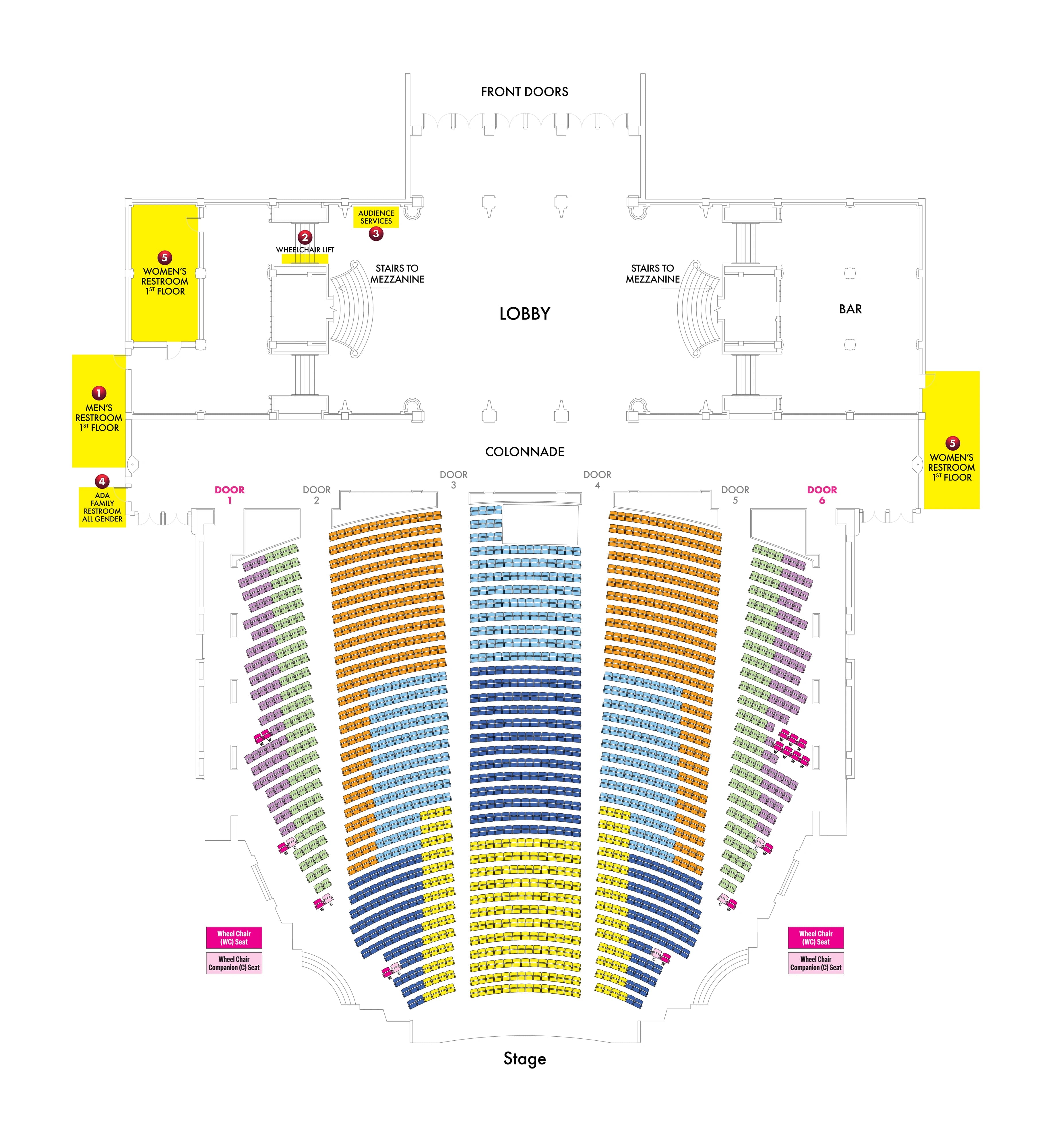 Hollywood Pantages Theatre: Venue layout, Accessible facilities and seating. Use the original map for routes and visitor facilities.