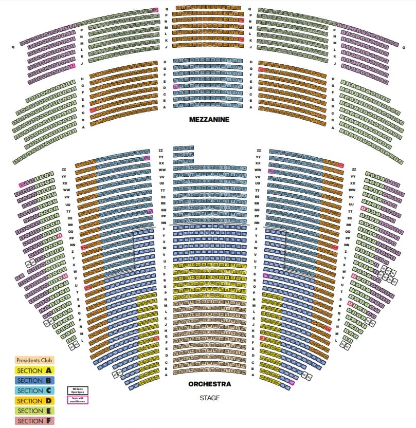 Hollywood Pantages Theatre: Seating chart, Theatre. Use the source chart for section and row details.