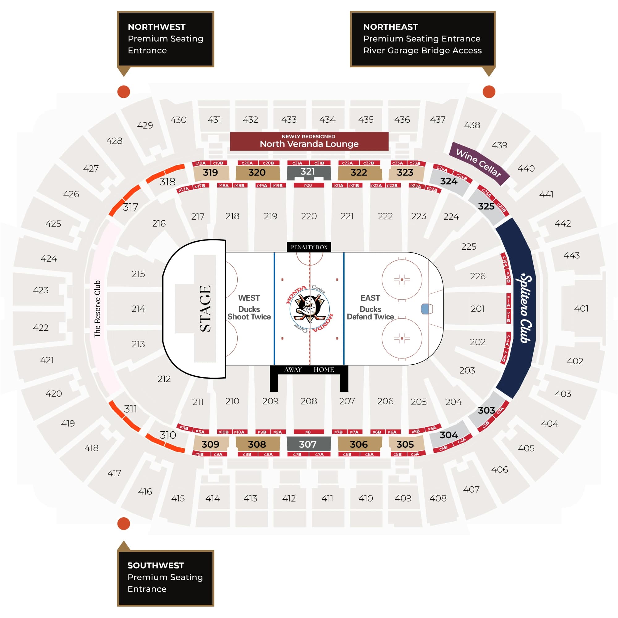 Honda Center: Seating chart, Honda Center — official premium section overview. Use the source chart for section and row details.