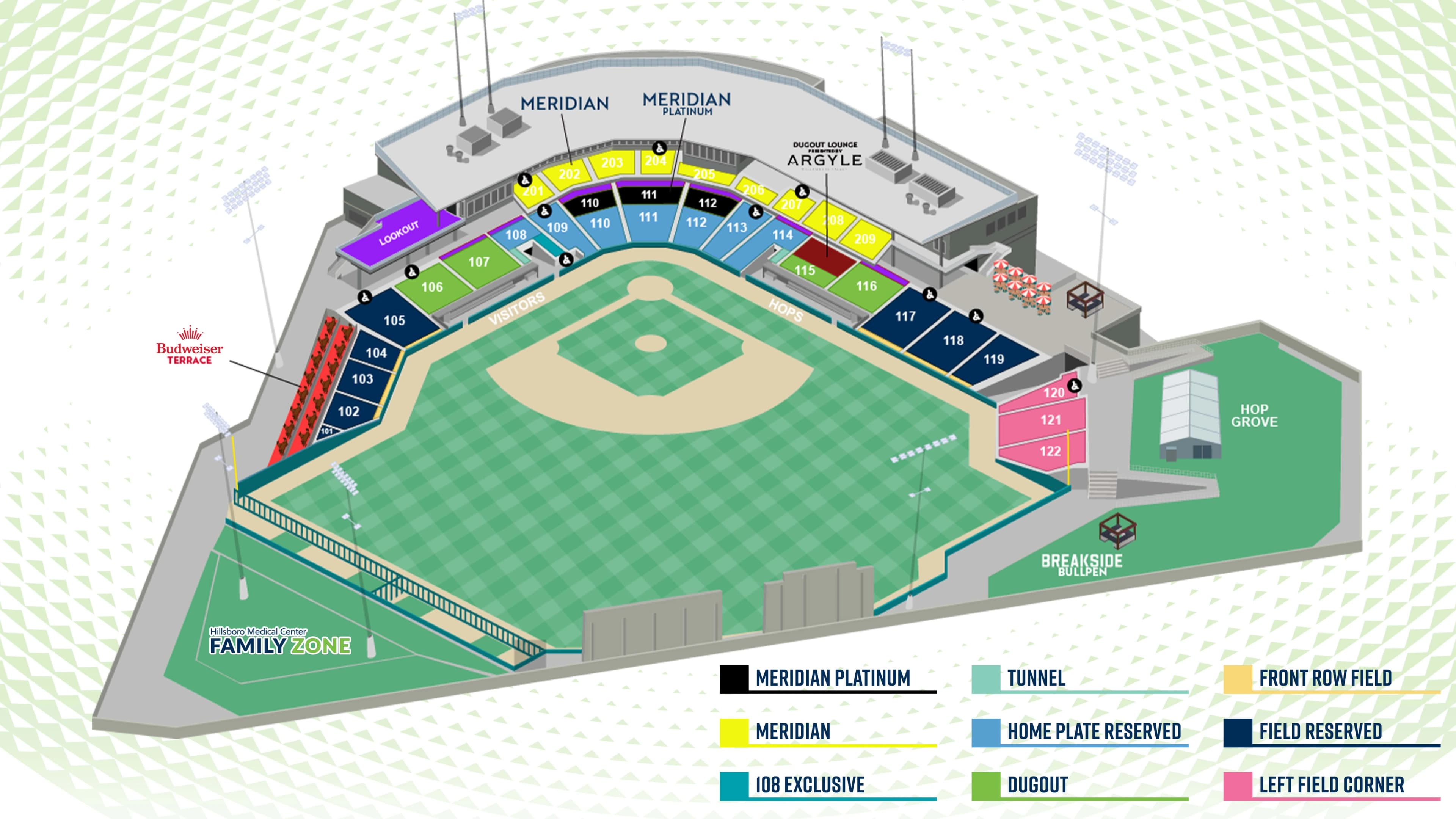 Hops Ballpark: Seating chart, Hops Ballpark — official-linked new-ballpark baseball seating. Use the source chart for section and row details.