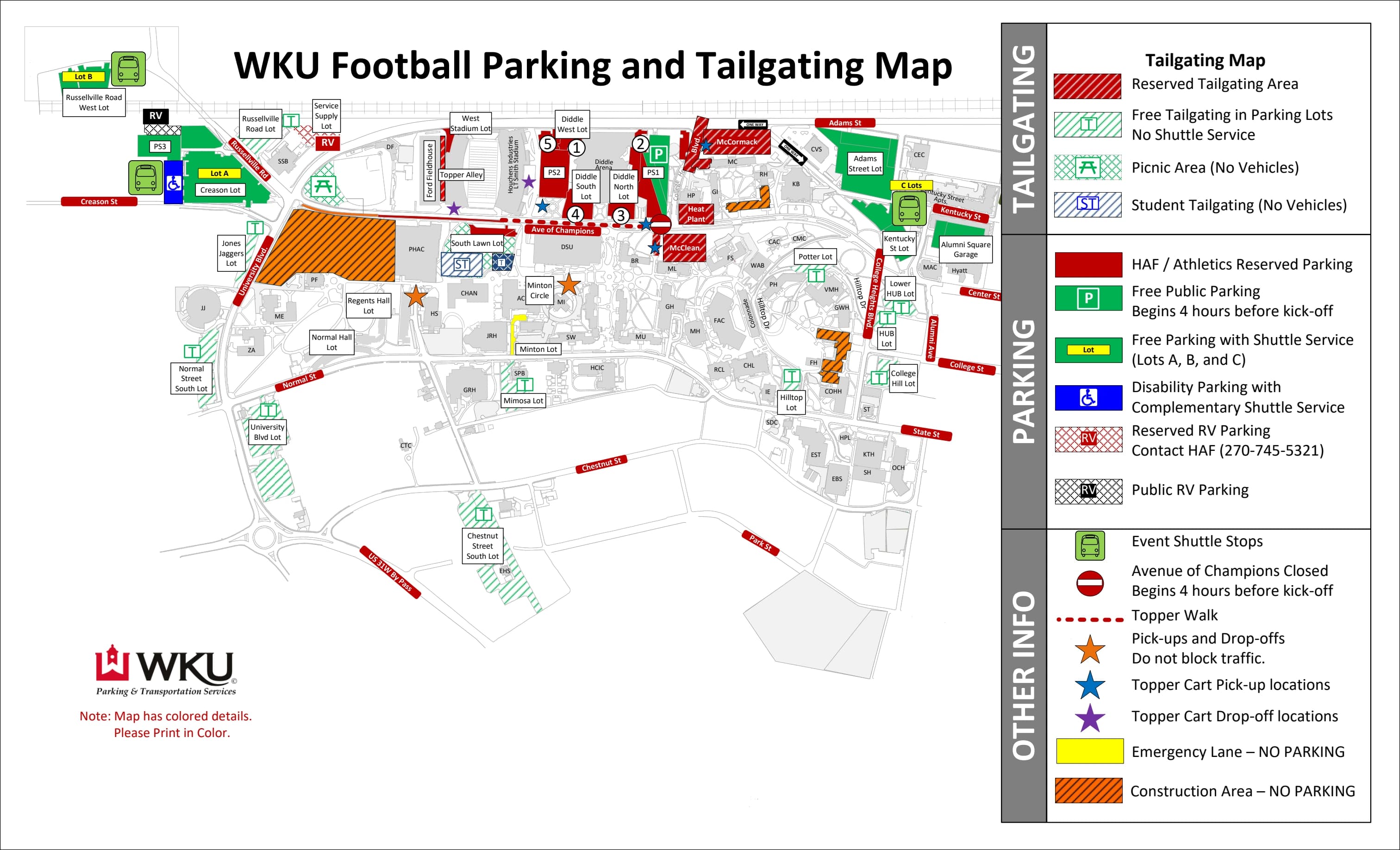 Houchens Industries–L. T. Smith Stadium at Jimmy Feix Field: Venue layout, WKU — official 2026 football parking and tailgating plan. Use the original map for routes and visitor facilities.