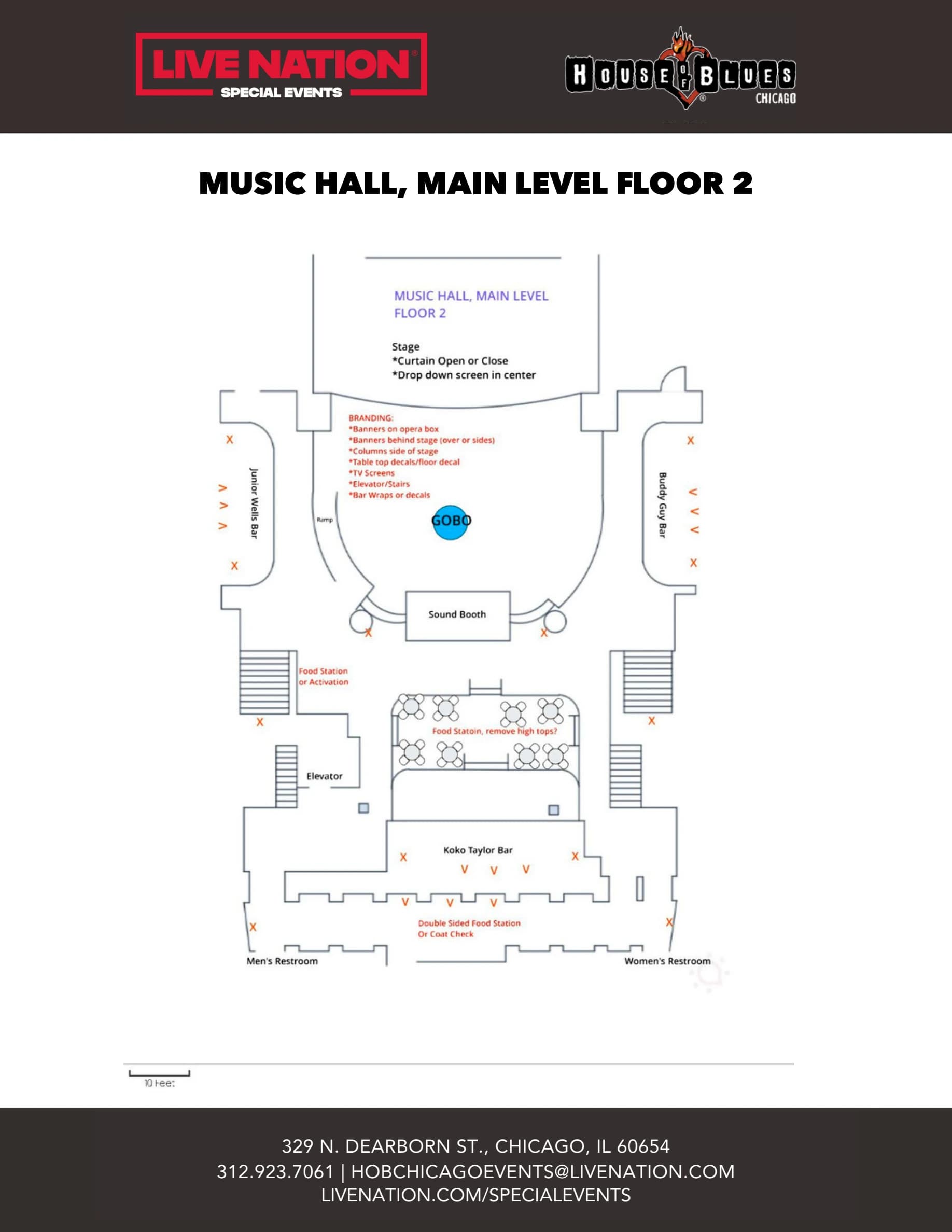 House of Blues Chicago: Venue layout, House of Blues Chicago — Music Hall main level. Use the original map for routes and visitor facilities.