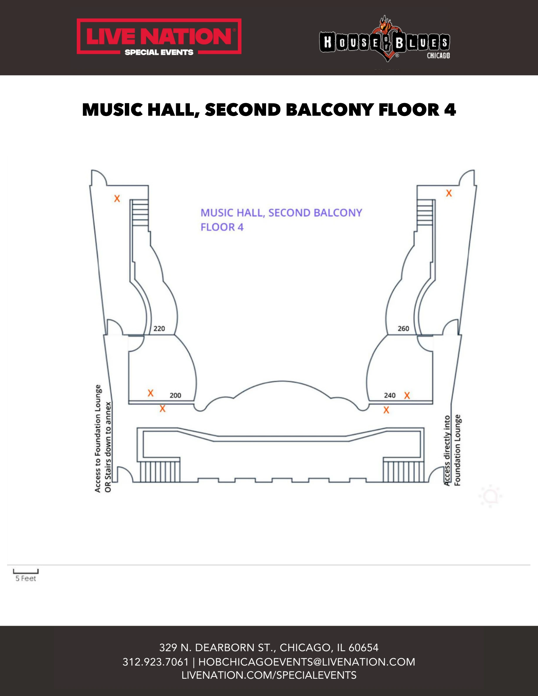 House of Blues Chicago: Venue layout, House of Blues Chicago — second balcony. Use the original map for routes and visitor facilities.