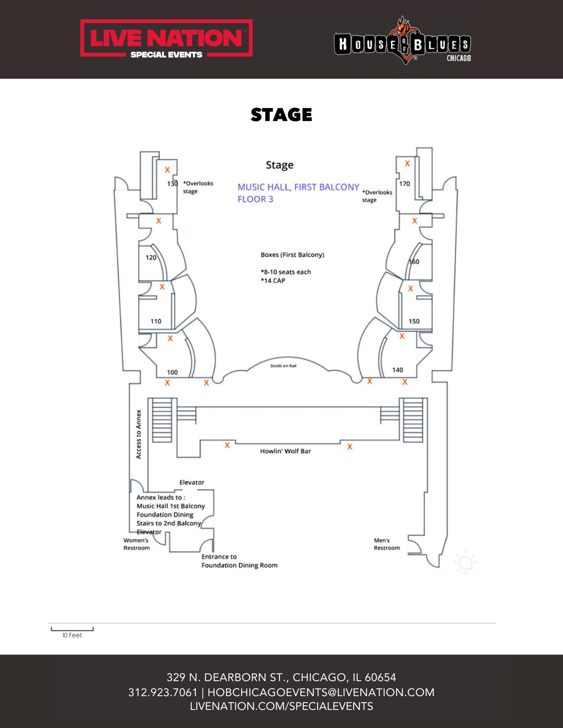 House of Blues Chicago: Venue layout, House of Blues Chicago — first balcony and opera boxes. Use the original map for routes and visitor facilities.