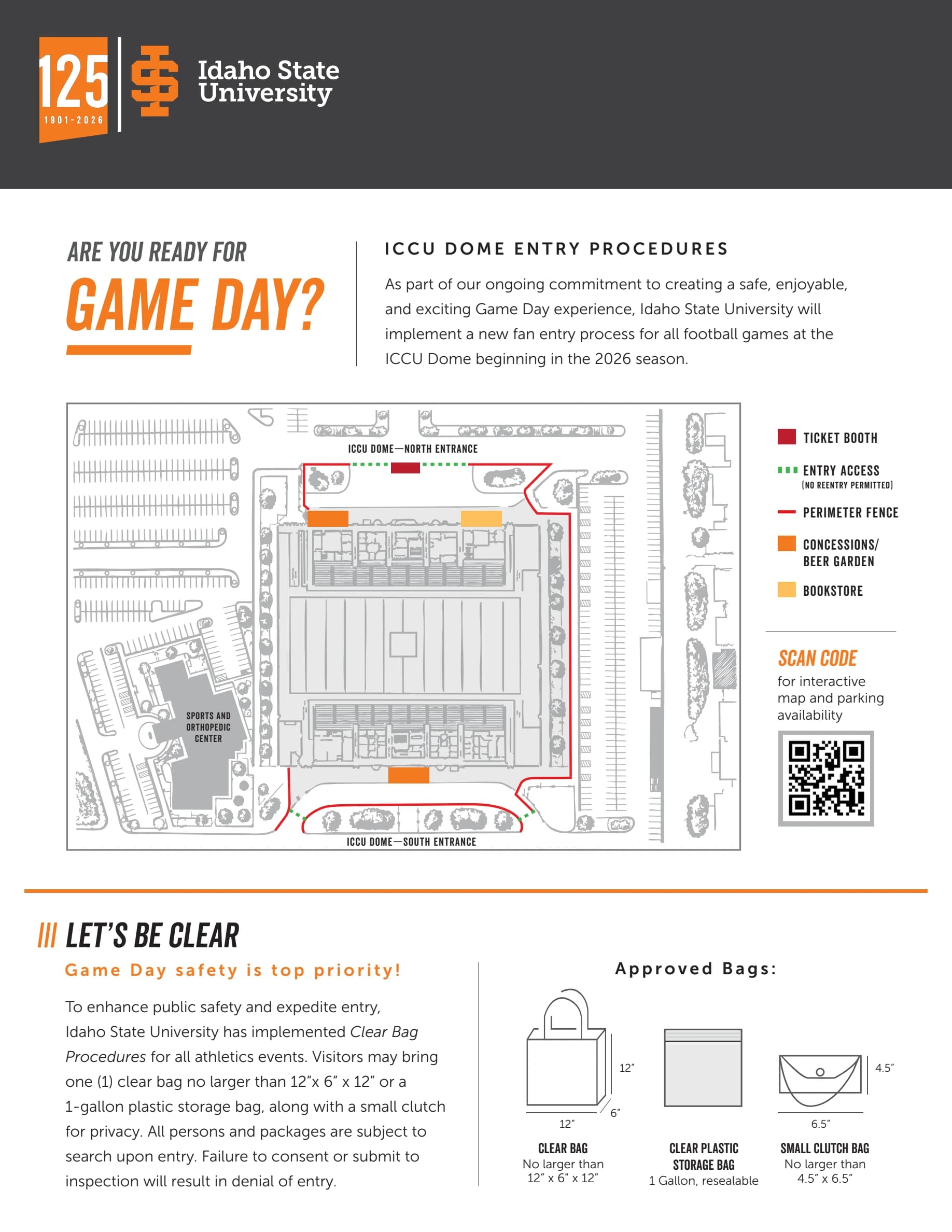 ICCU Dome: Venue layout, Football entries and parking · 2026 procedures. Use the original map for routes and visitor facilities.
