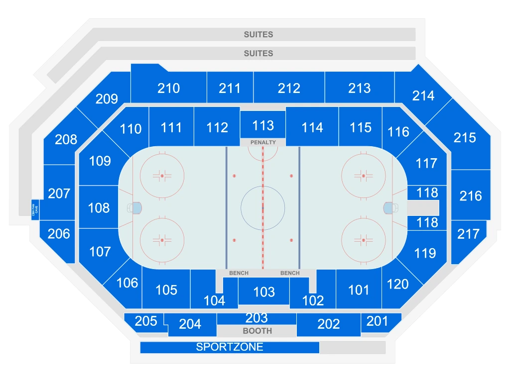 Idaho Central Arena: Seating chart, Idaho Central Arena — Steelheads vs. Allen, October 23, 2026. Use the source chart for section and row details.