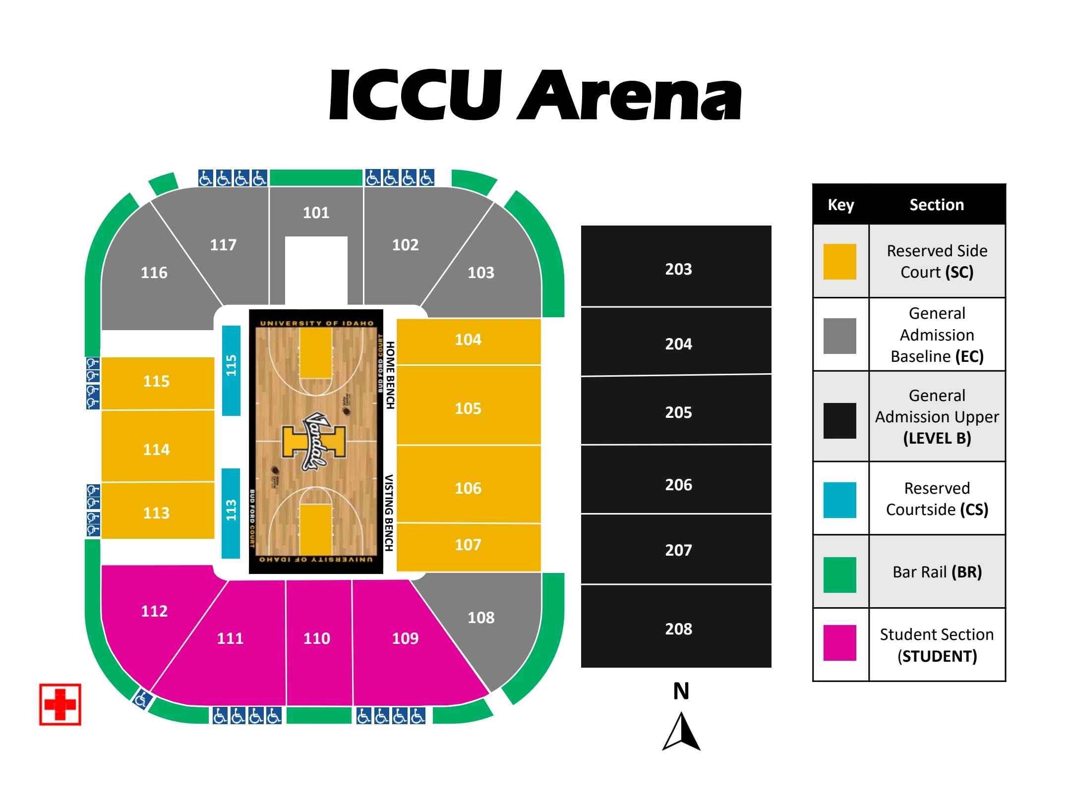 Idaho Central Credit Union Arena: Seating chart, Idaho ICCU Arena — official 2025 basketball chart. Use the source chart for section and row details.
