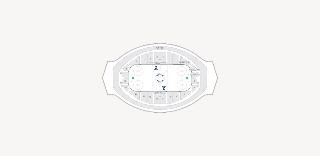 Ingalls Rink: Seating chart, Ingalls Rink — hockey section overview. Use the source chart for section and row details.