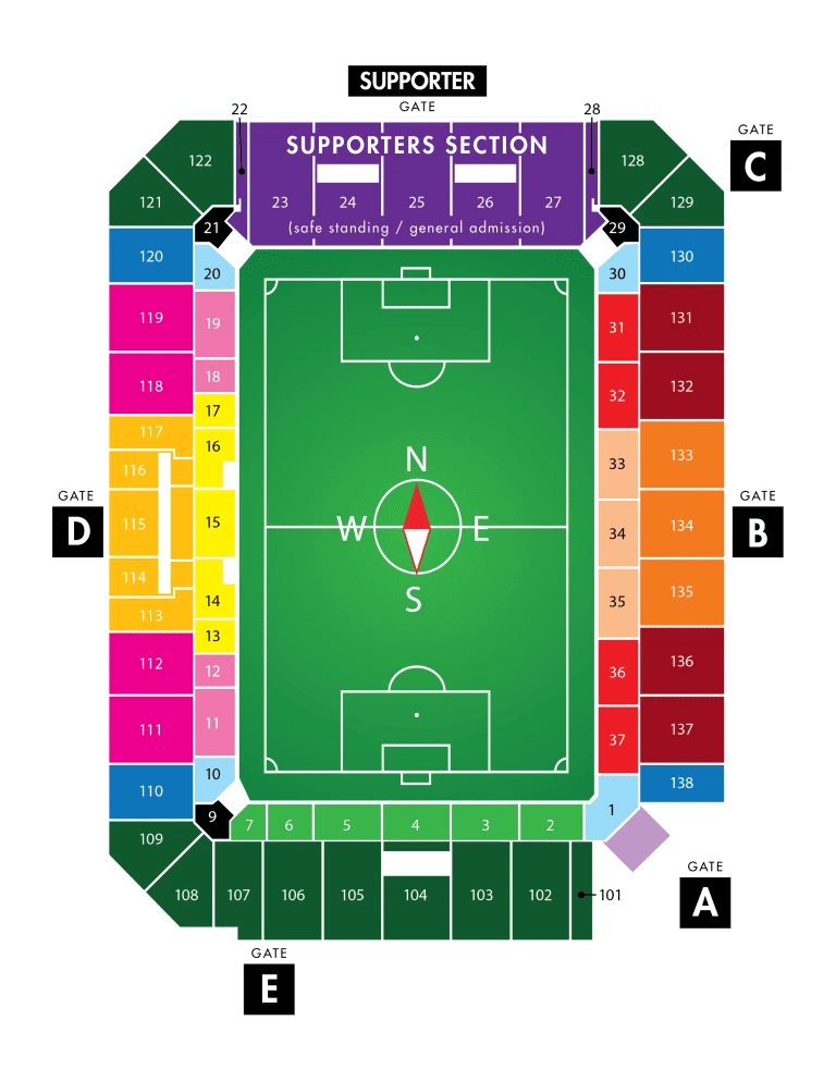 Inter&Co Stadium: Seating chart, Orlando City — soccer. Use the source chart for section and row details.