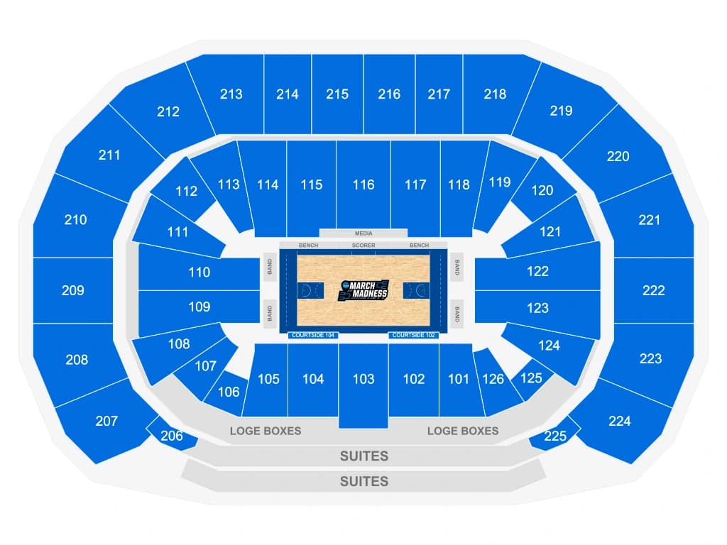 INTRUST Bank Arena: Seating chart, Seating Chart for NCAA Division I Men. Use the source chart for section and row details.