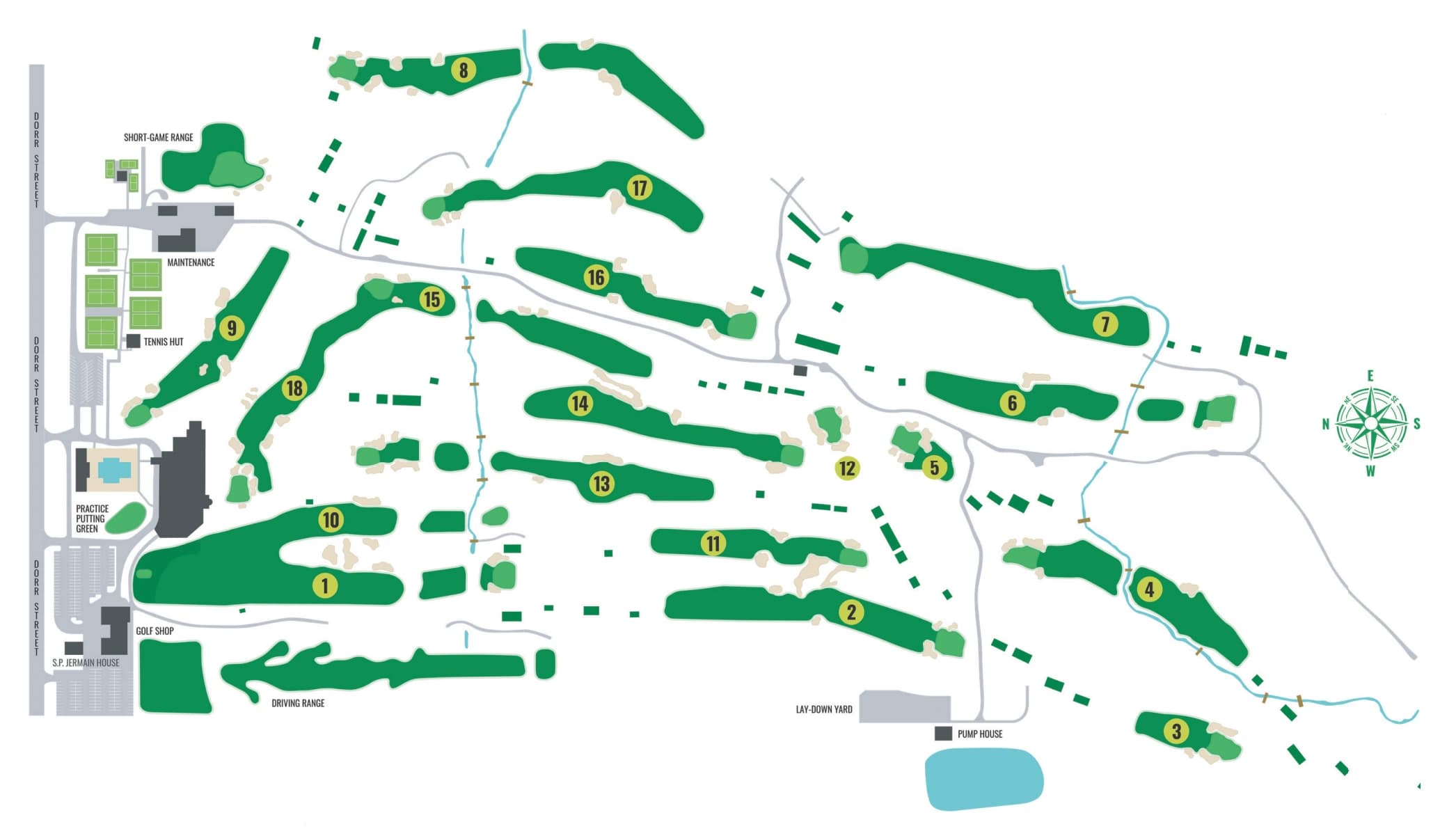 Inverness Club: Venue layout, Inverness Club · official course and club-facility orientation. Use the original map for routes and visitor facilities.