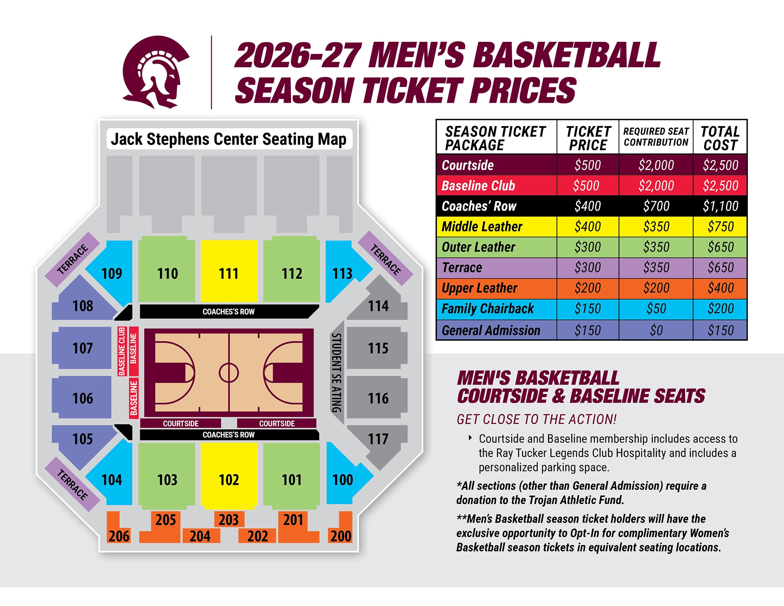Jack Stephens Center: Seating chart, Jack Stephens Center — 2026–27 men’s basketball seating. Use the source chart for section and row details.