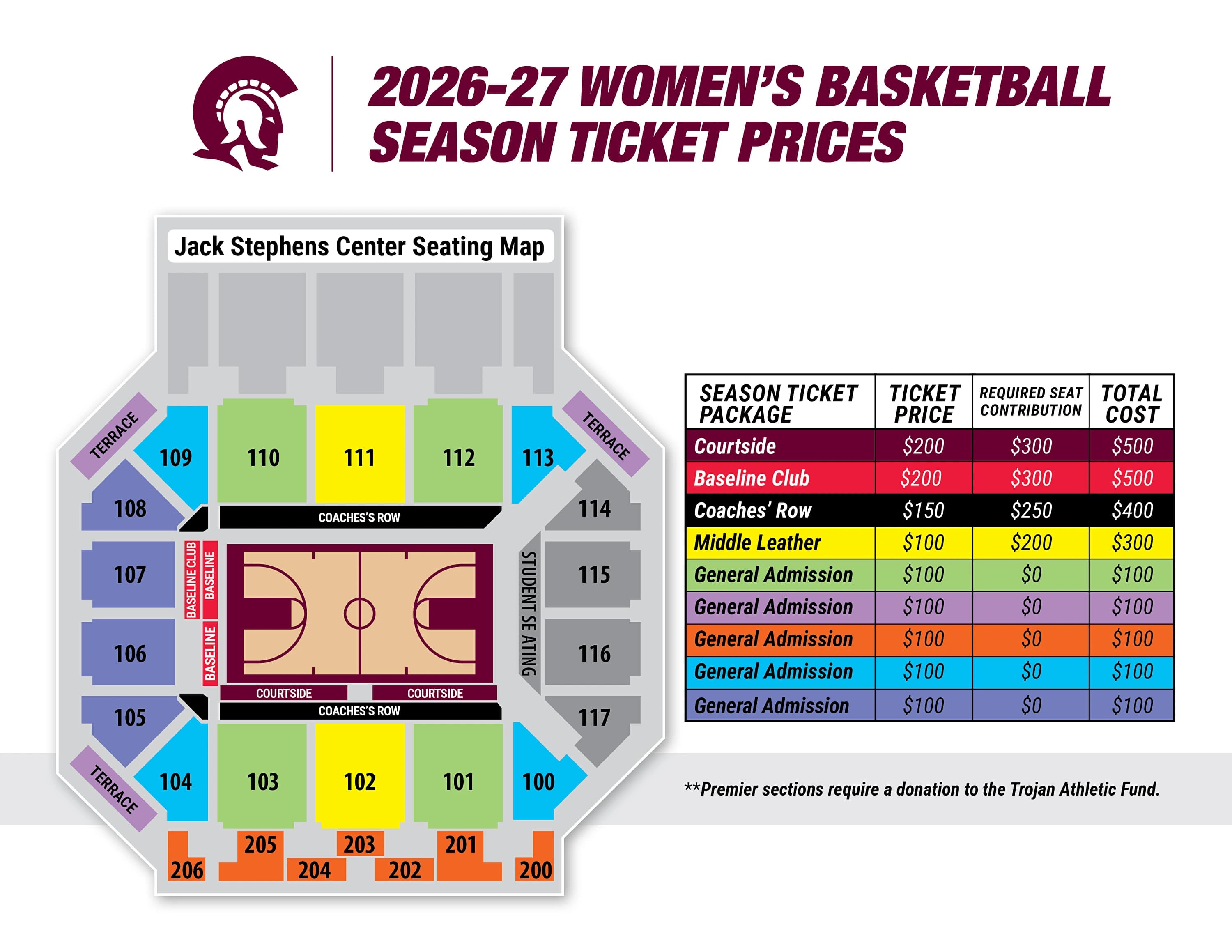 Jack Stephens Center: Seating chart, Jack Stephens Center — 2026–27 women’s basketball seating. Use the source chart for section and row details.