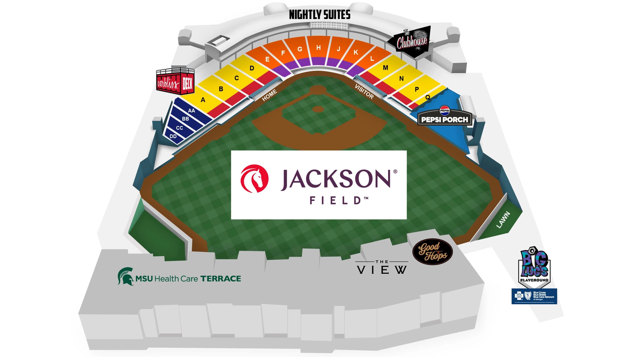 Jackson Field: Seating chart, Jackson Field — official 2026 ticket map. Use the source chart for section and row details.