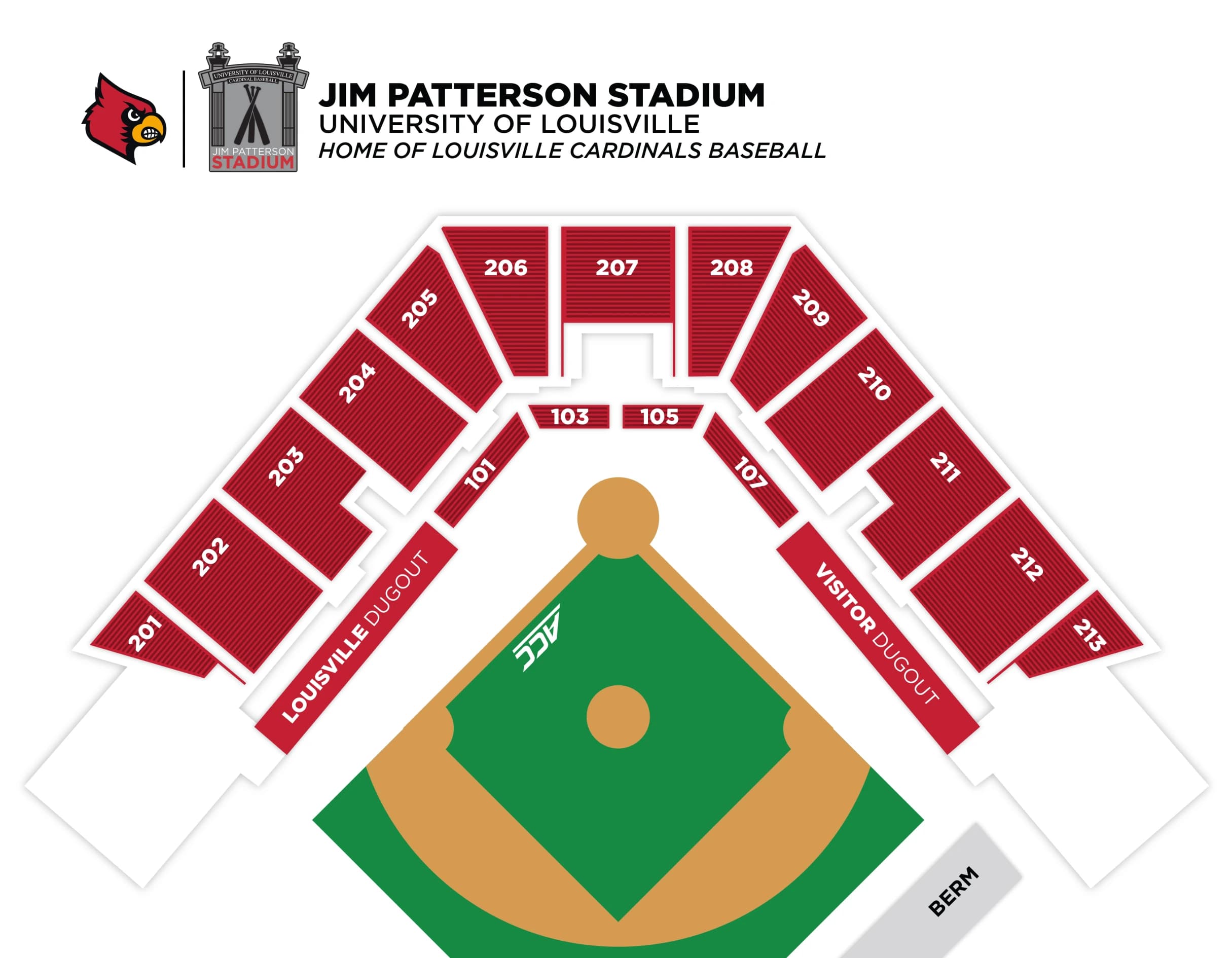 Jim Patterson Stadium: Seating chart, Jim Patterson Stadium — current facility-linked section diagram. Use the source chart for section and row details.