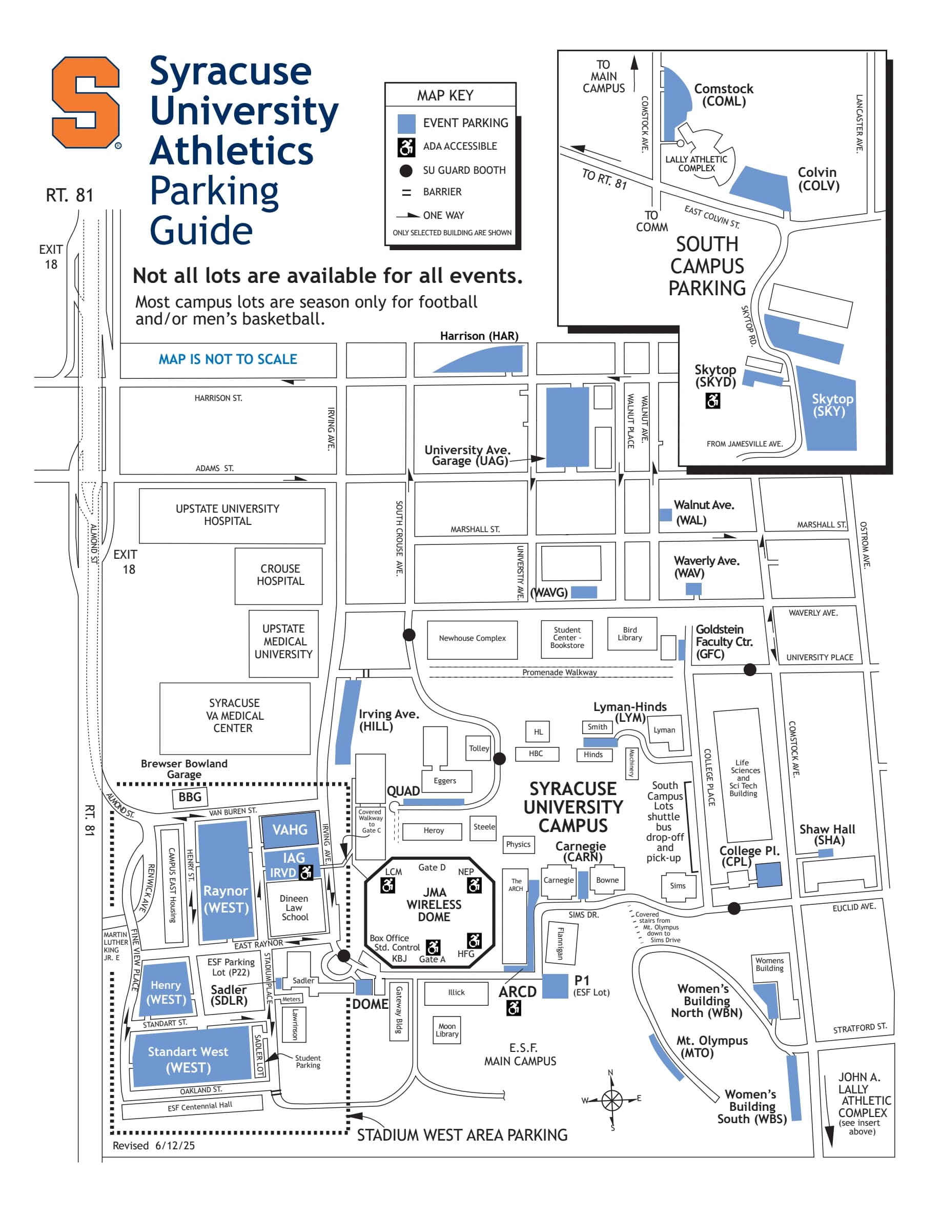 JMA Wireless Dome: Venue layout, JMA Wireless Dome — currently linked campus parking guide. Use the original map for routes and visitor facilities.