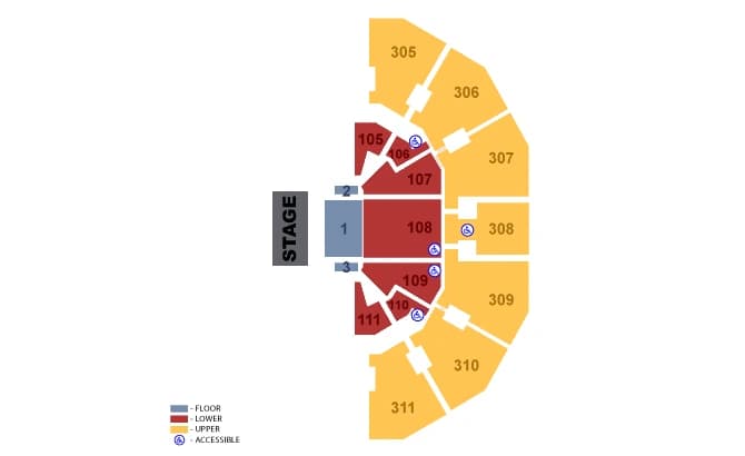 John Paul Jones Arena: Seating chart, John Paul Jones Arena — theater concert example. Use the source chart for section and row details.