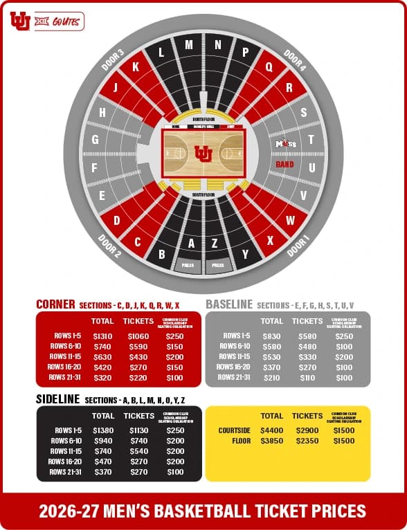Jon M. Huntsman Center: Seating chart, Men’s basketball · 2026–27. Use the source chart for section and row details.