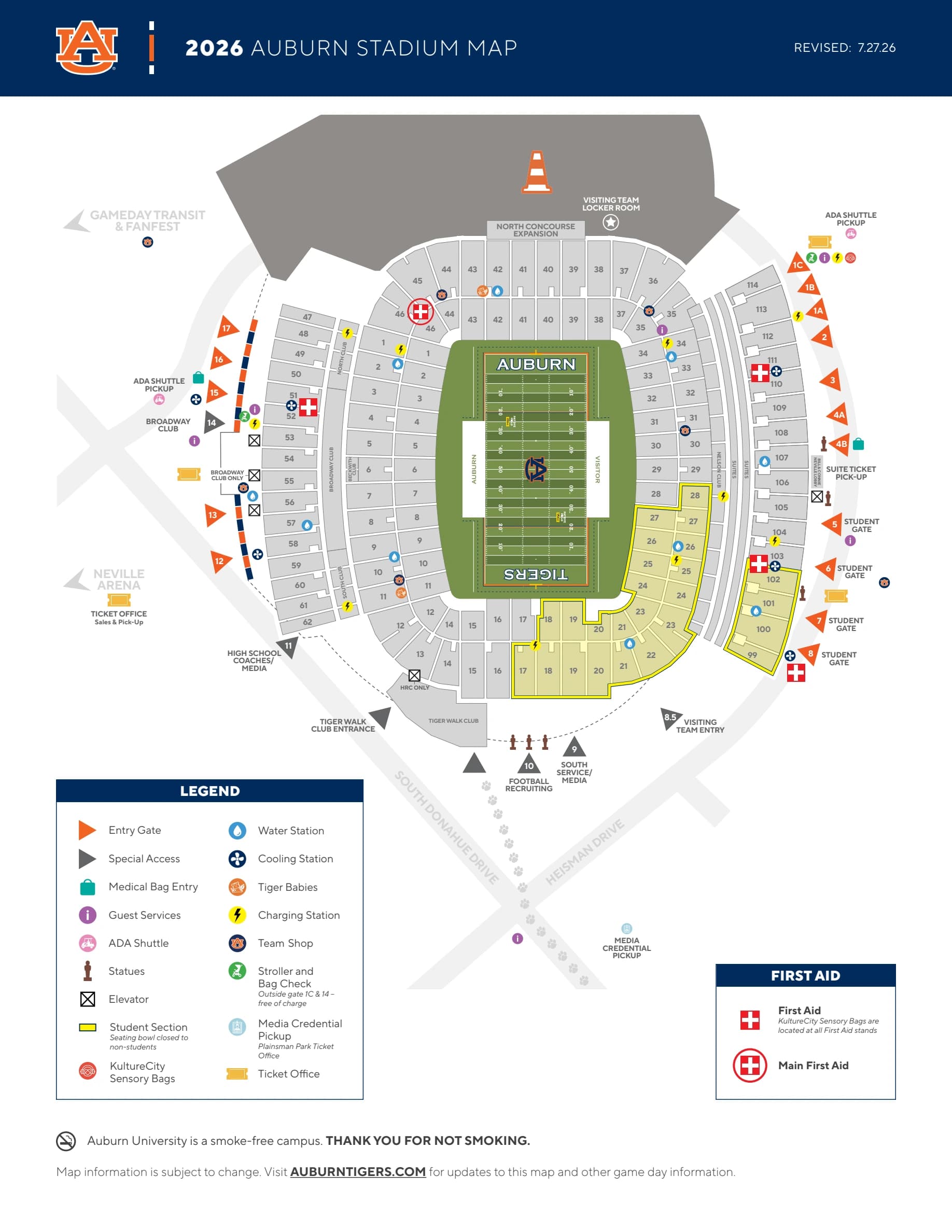Jordan-Hare Stadium: Seating chart, Jordan-Hare Stadium — official 2026 football section and amenity map. Use the source chart for section and row details.