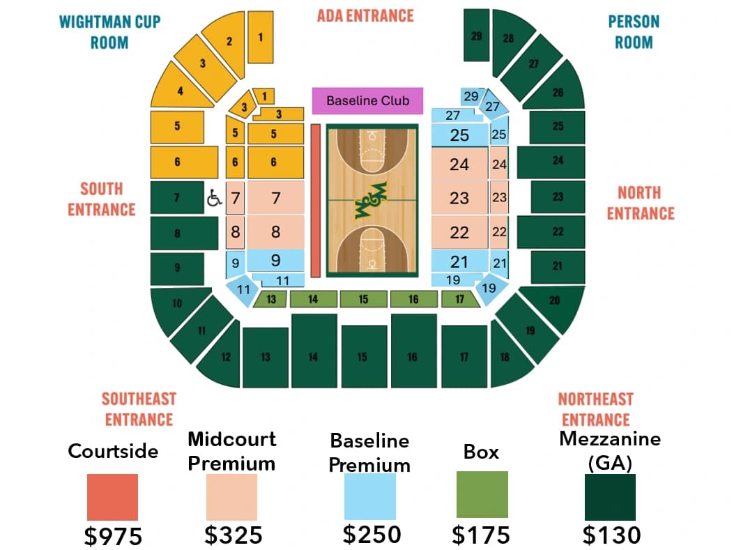 Kaplan Arena: Seating chart, Men’s basketball seating; 2025 source. Use the source chart for section and row details.