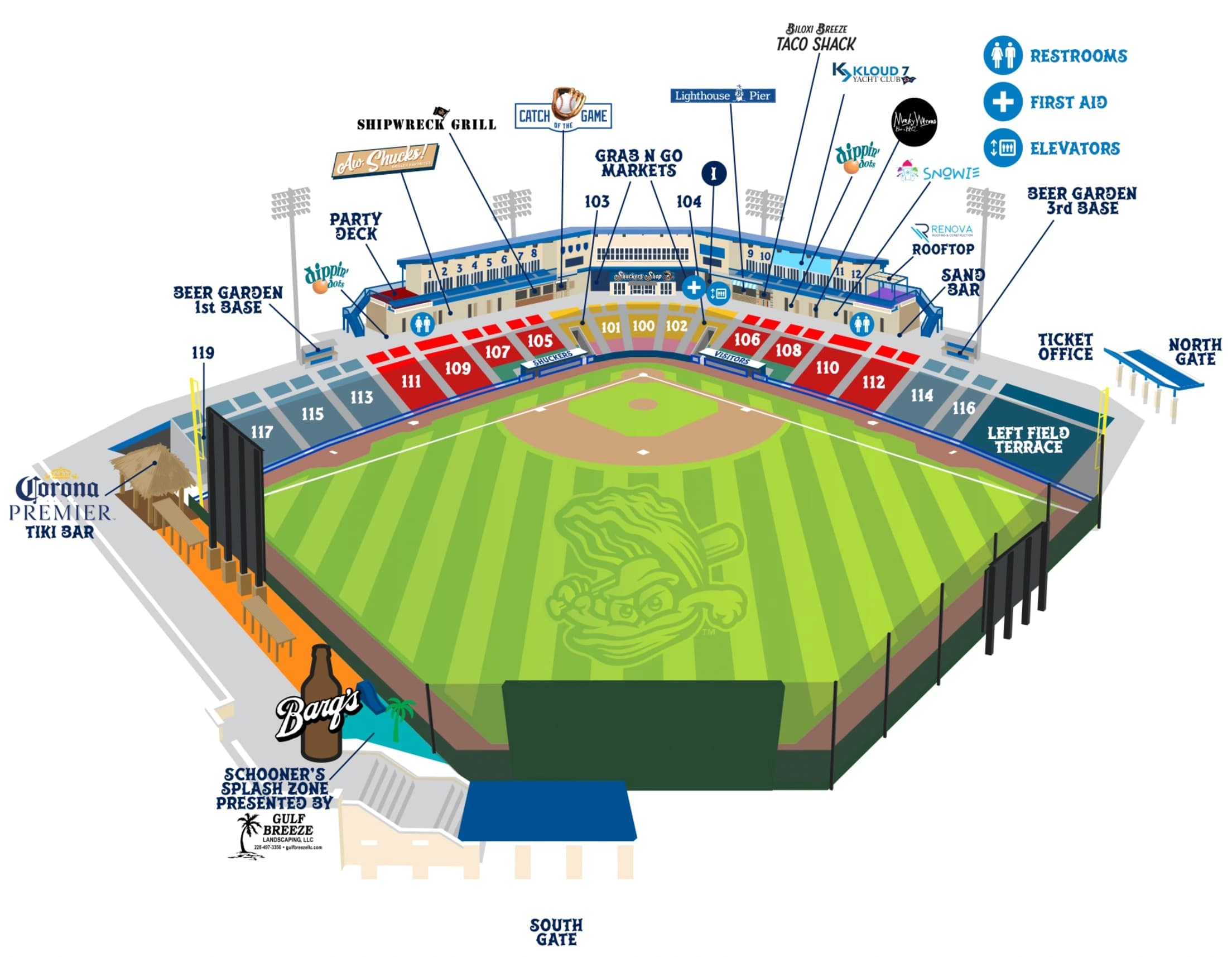 Keesler Federal Park: Seating chart, Keesler Federal Park — official-linked numbered seating and amenities. Use the source chart for section and row details.