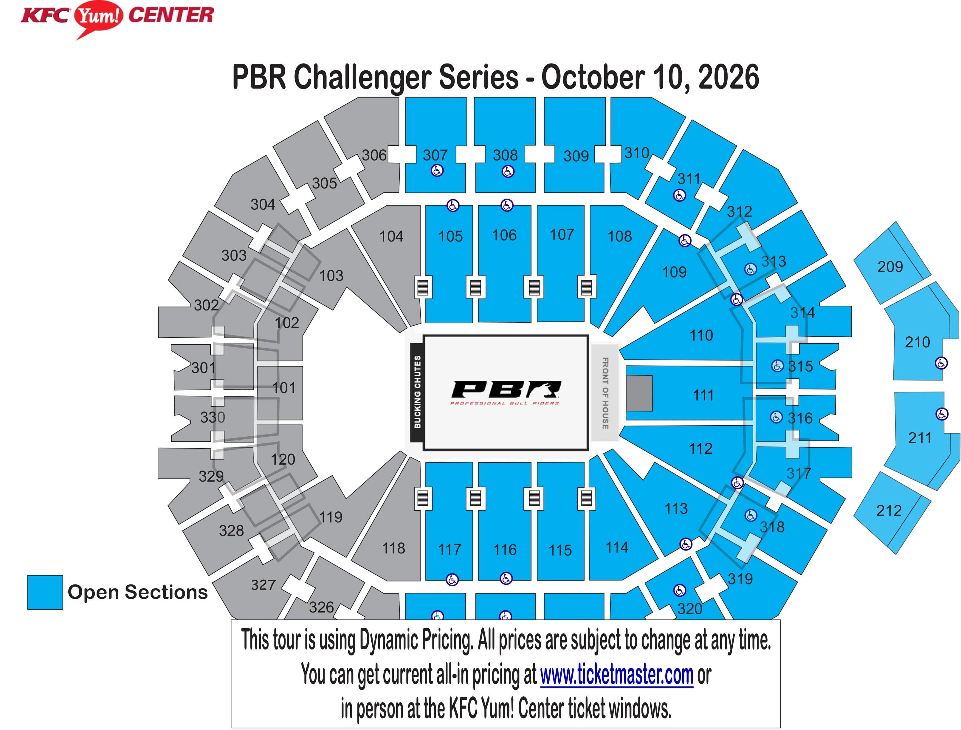 KFC Yum! Center: Seating chart, PBR · October 10, 2026. Use the source chart for section and row details.