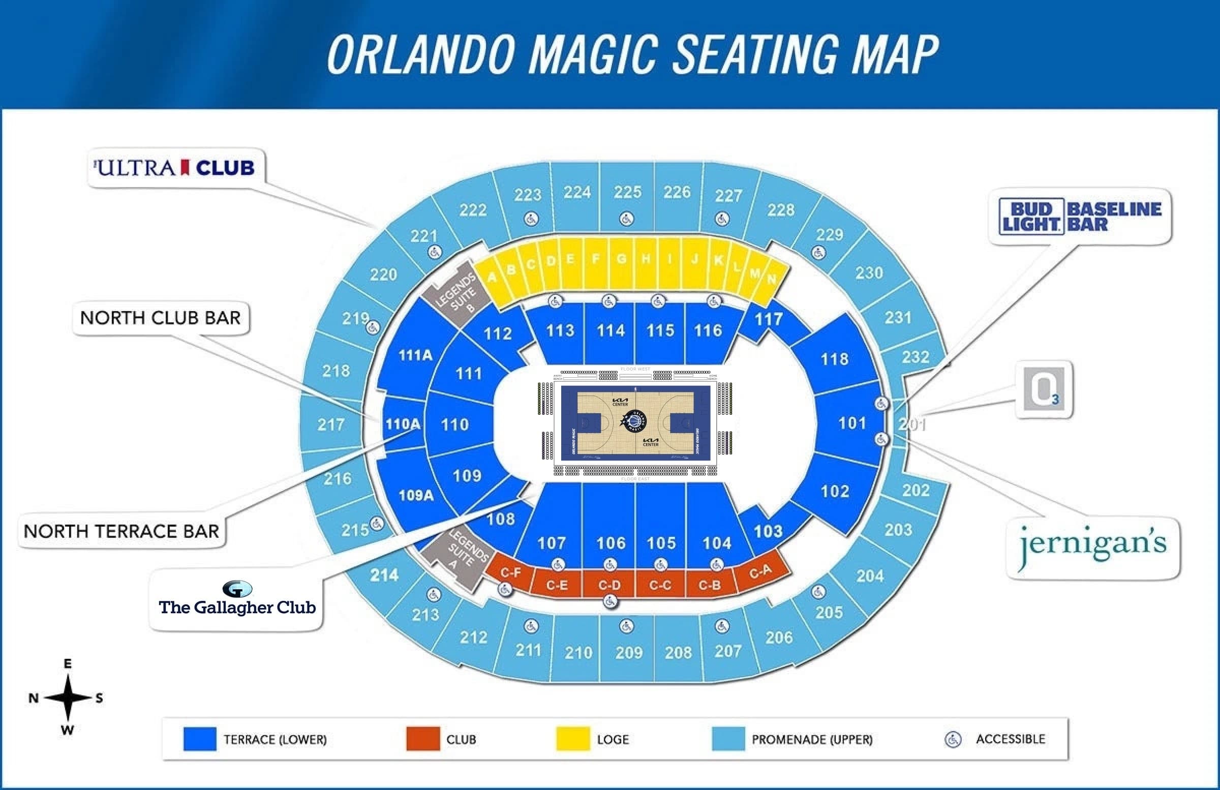 Kia Center: Seating chart, Orlando Magic basketball. Use the source chart for section and row details.