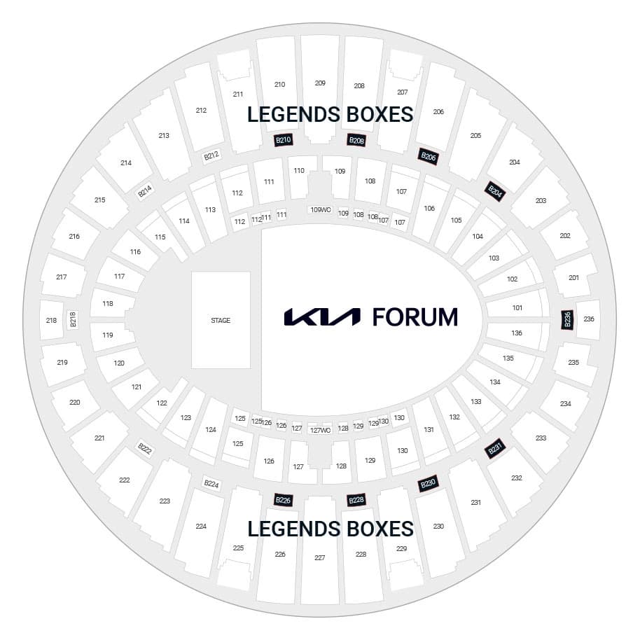 Kia Forum: Seating chart, Kia Forum — official premium section overview. Use the source chart for section and row details.