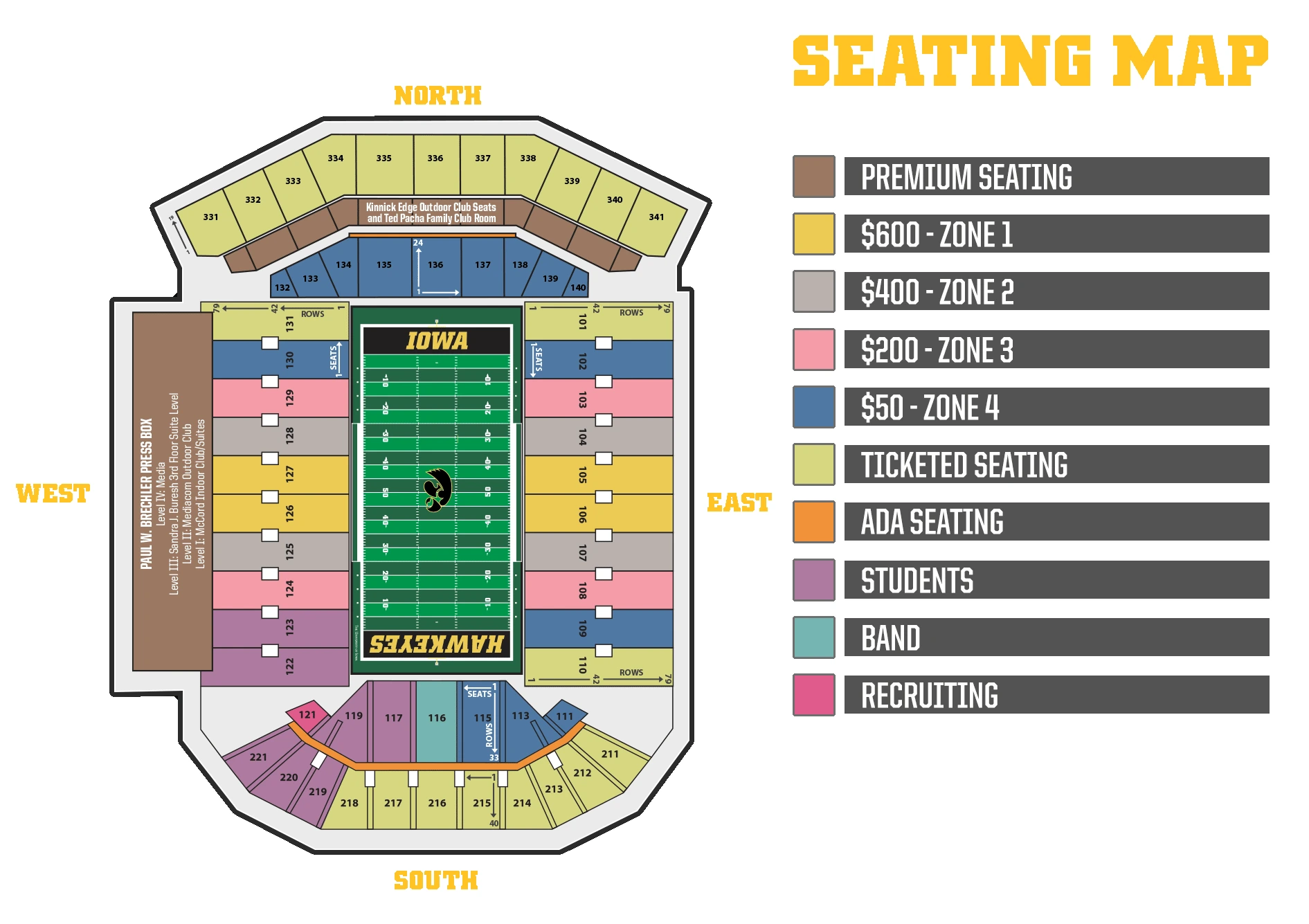 Kinnick Stadium: Seating chart, Kinnick Stadium — official football section reference. Use the source chart for section and row details.