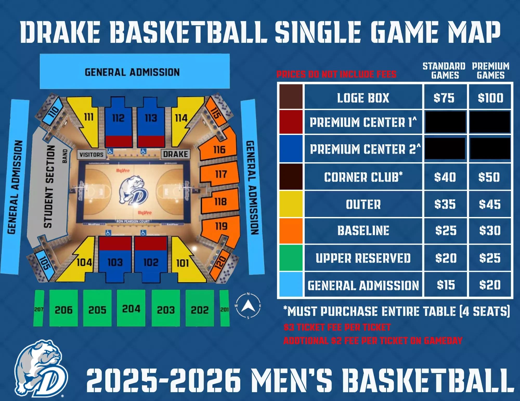 Knapp Center: Seating chart, 2025–26 men’s basketball single-game reference · sections and ticket categories. Use the source chart for section and row details.