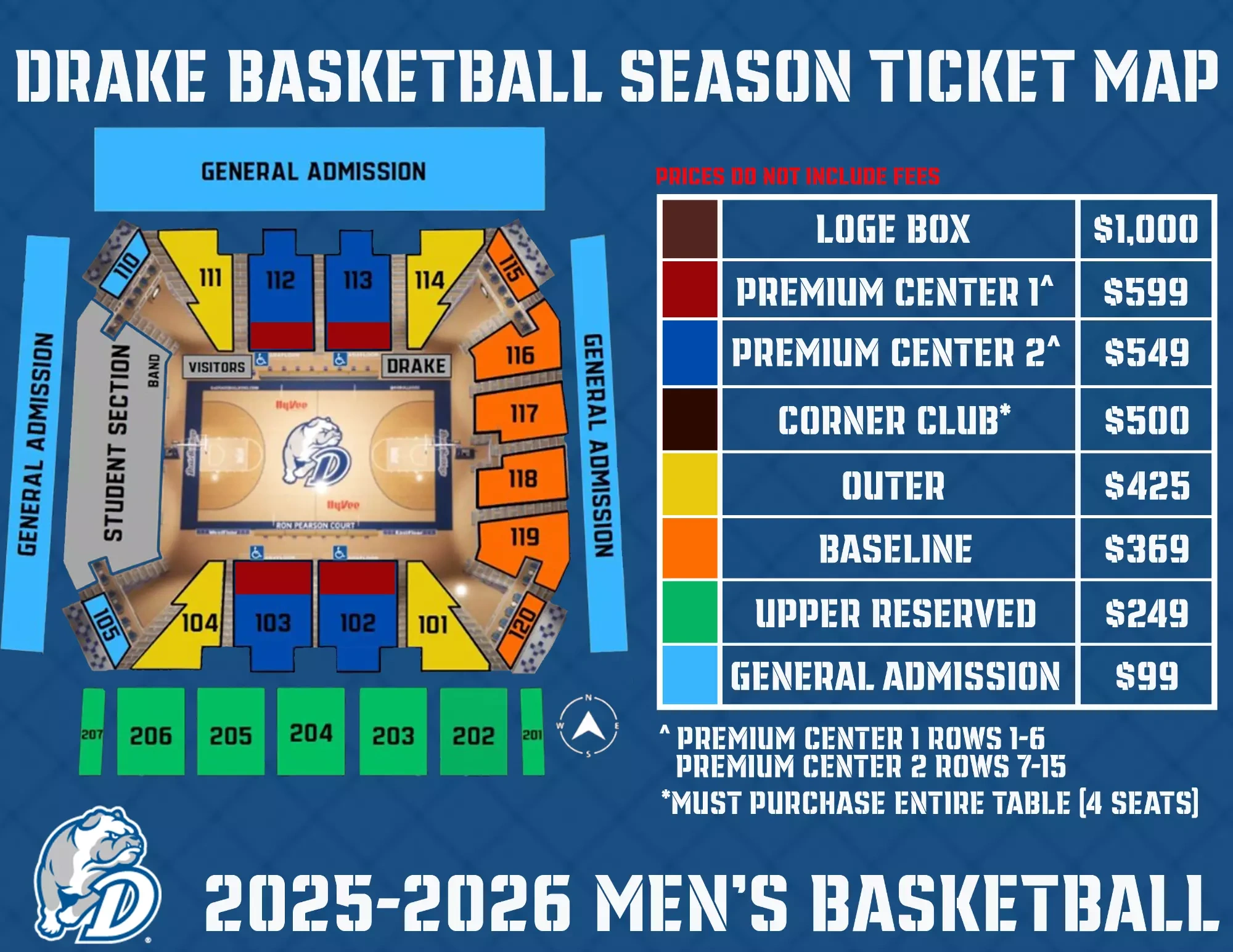 Knapp Center: Seating chart, 2025–26 men’s basketball season-ticket reference · sections and ticket categories. Use the source chart for section and row details.