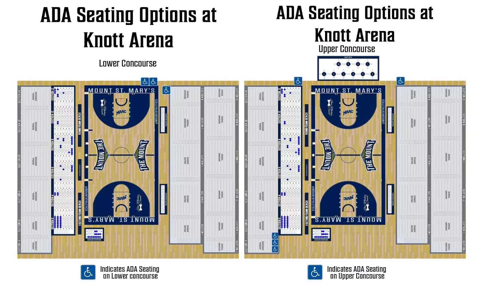 Knott Arena: Seating chart, Knott Arena — accessible basketball seating. Use the source chart for section and row details.
