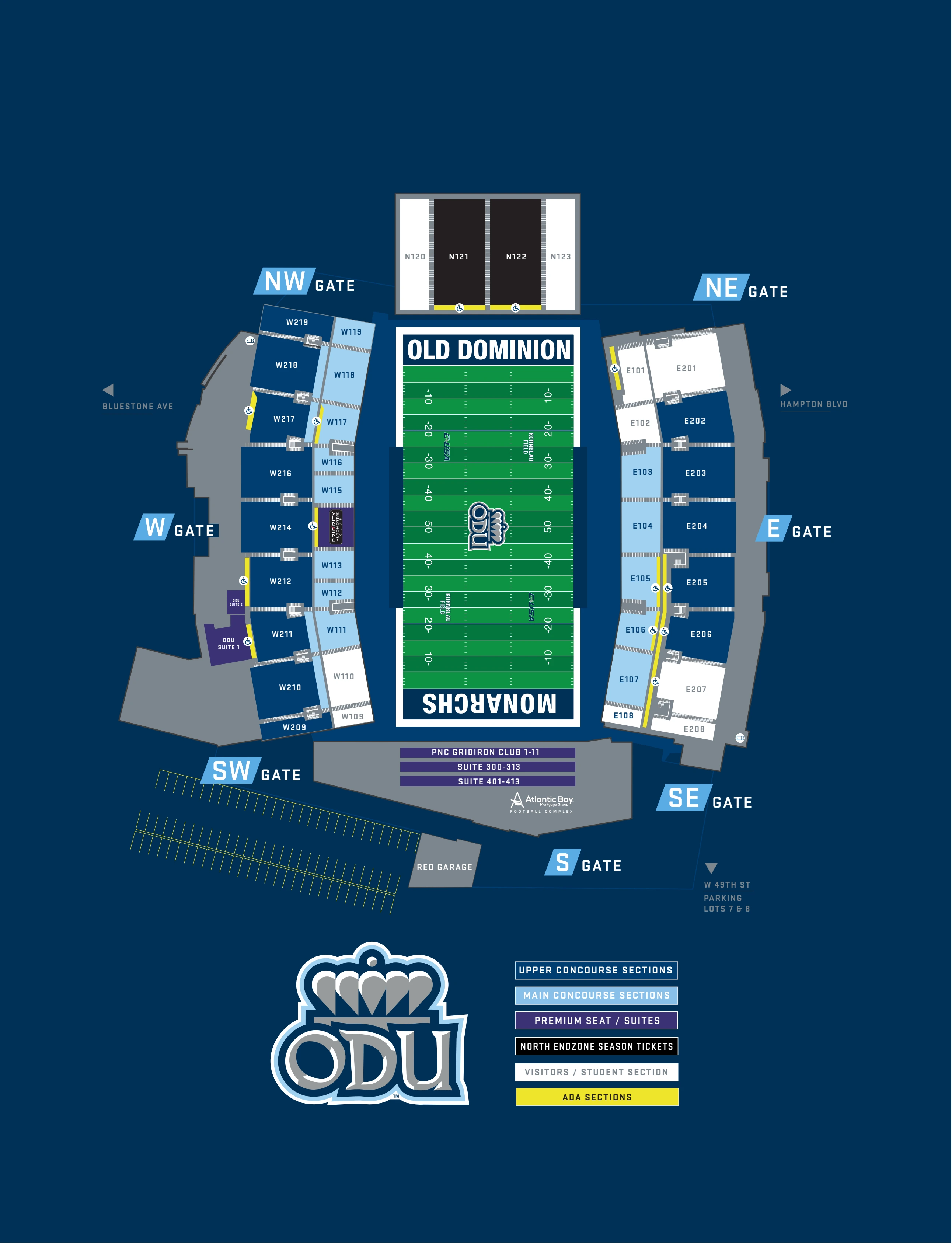 Kornblau Field at S.B. Ballard Stadium: Seating chart, S.B. Ballard Stadium — official current-linked section and gate chart. Use the source chart for section and row details.