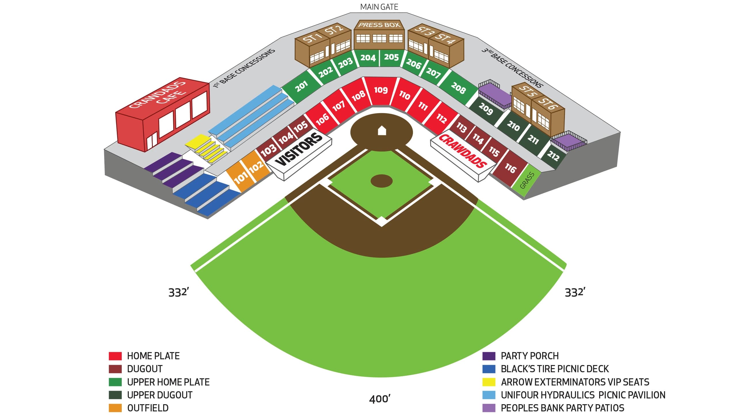 L.P. Frans Stadium: Seating chart, L.P. Frans Stadium — official 2026 seating diagram. Use the source chart for section and row details.