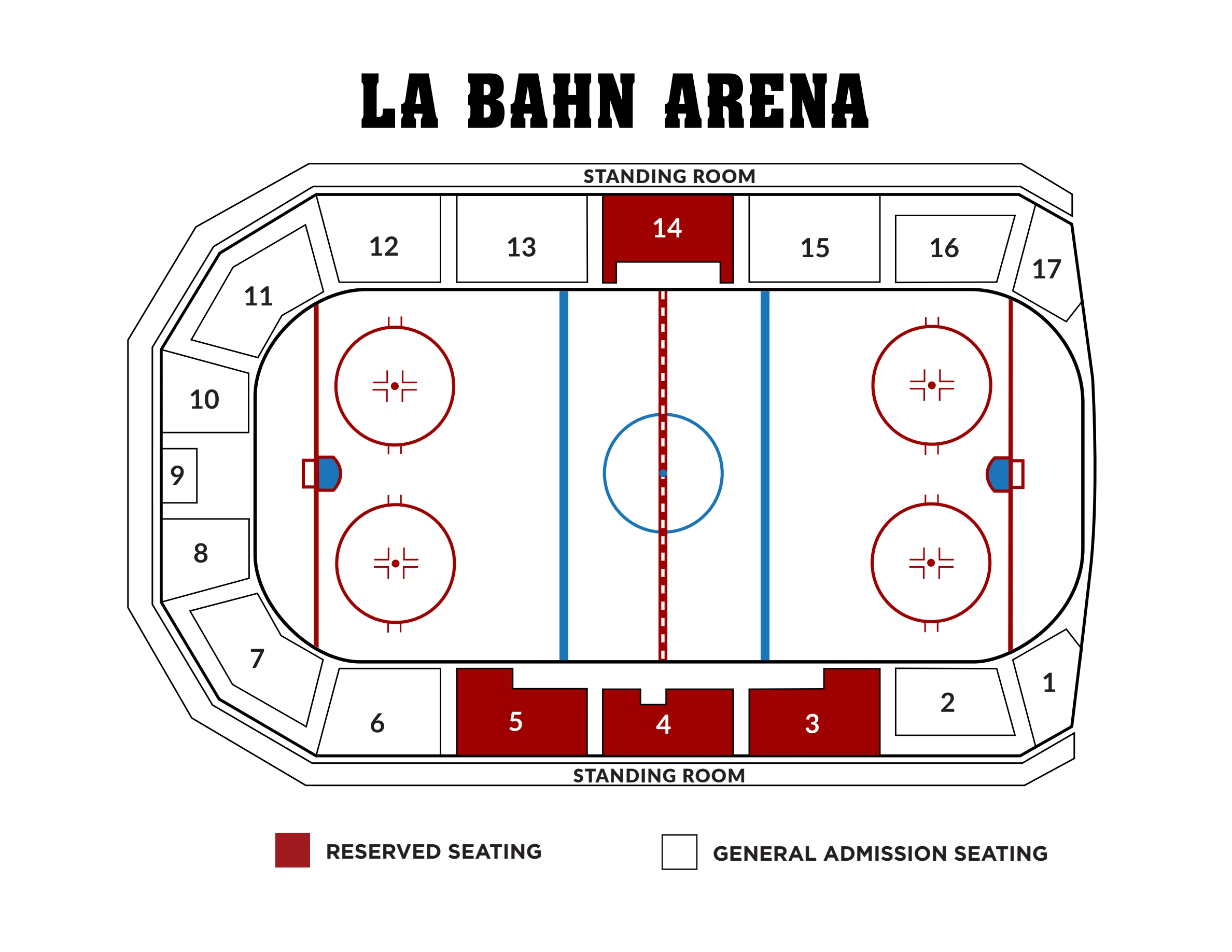 LaBahn Arena: Seating chart, LaBahn Arena — women’s hockey section reference. Use the source chart for section and row details.