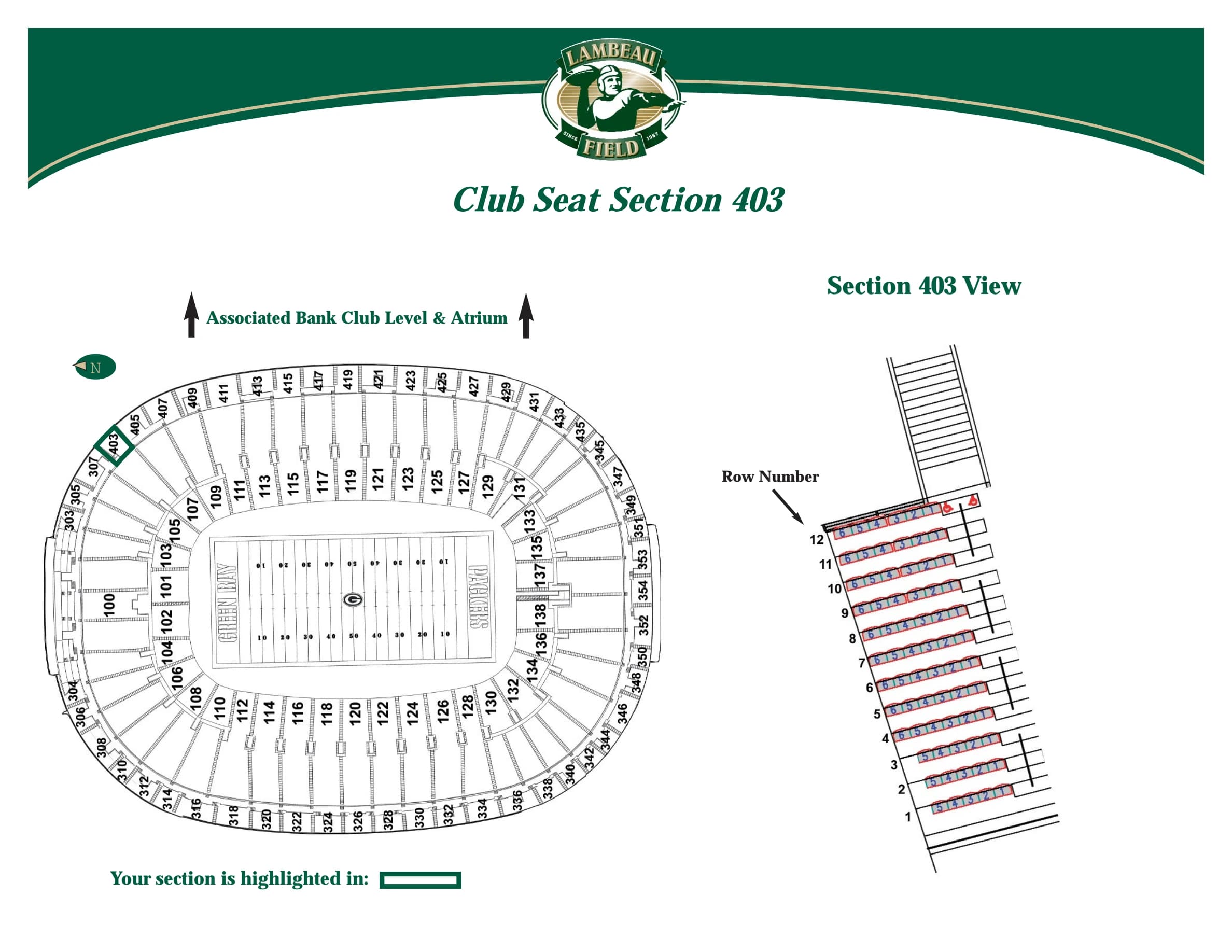 Lambeau Field: Seating chart, Football · outdoor club sections. Use the source chart for section and row details.