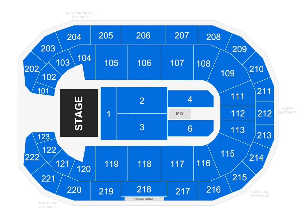 Landers Center: Seating chart, Landers Center — Memphis Tri-State Blues Festival, October 17, 2026. Use the source chart for section and row details.