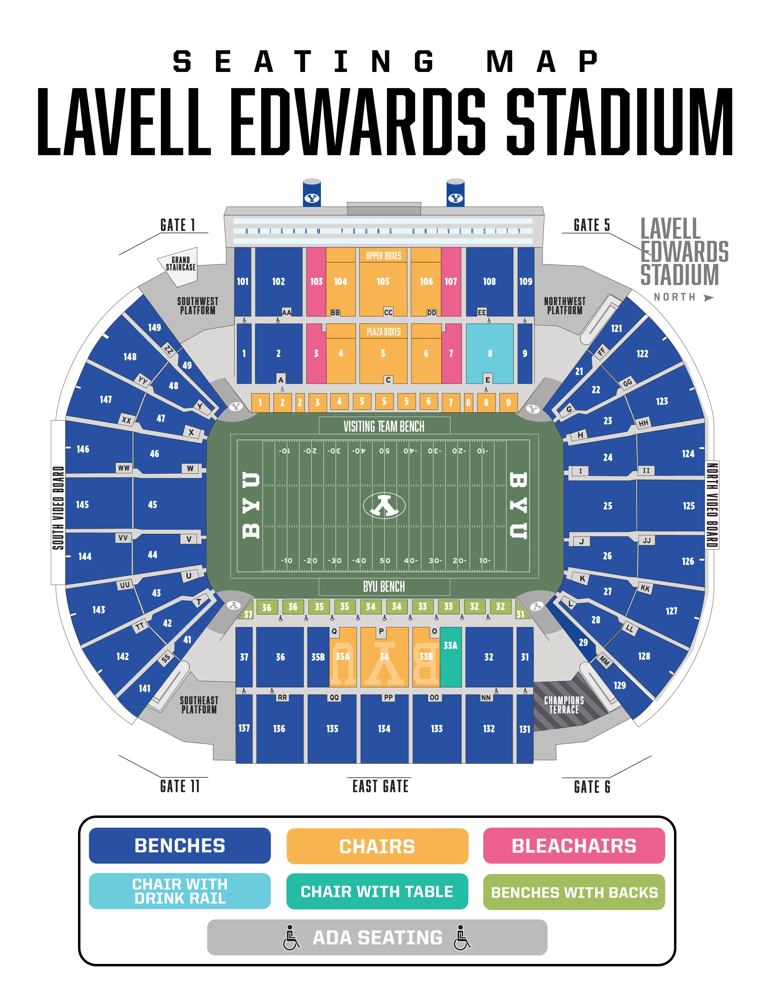 LaVell Edwards Stadium: Seating chart, LaVell Edwards Stadium — current official general seating map. Use the source chart for section and row details.